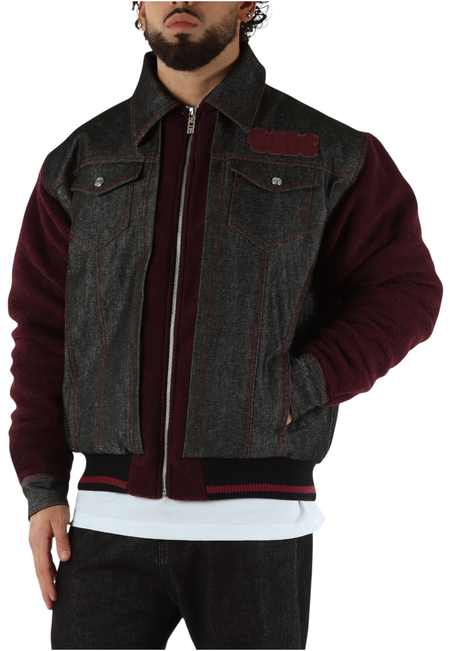 Giacca Bomber Uomo Gcds  Wool Sleeves Denim B2CM0401MA2