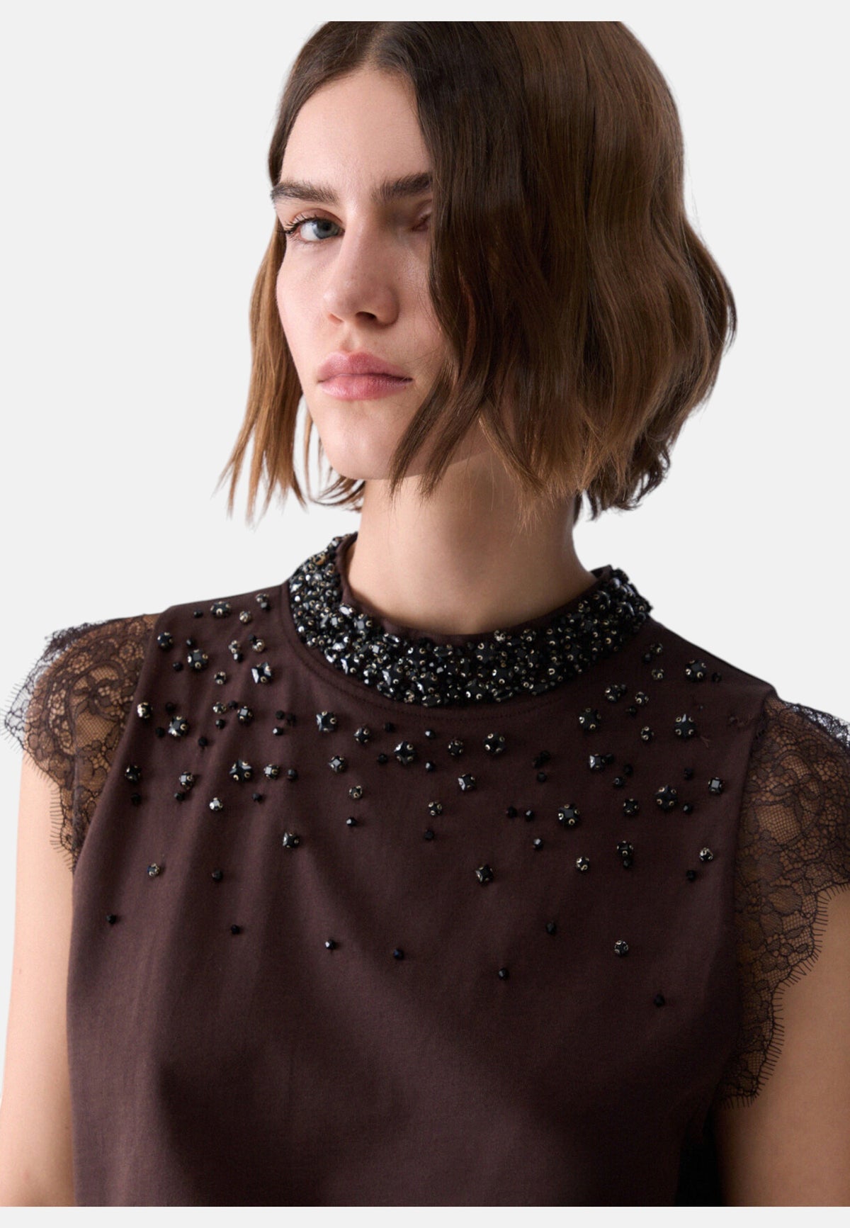 T-Shirt Senza Maniche Donna Liu Jo Con Pizzo E Strass  CF6142J5923