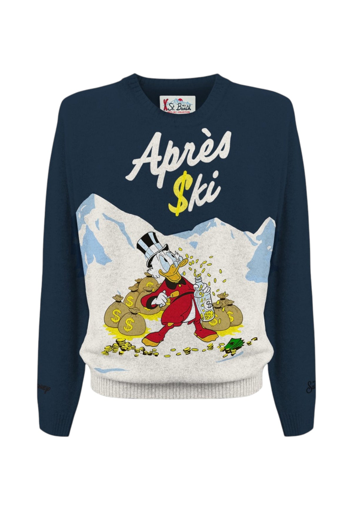 Maglione A Girocollo Uomo Mc2 Saint Barth Maniche Lunghe, Polsi E Fondo A Coste, Zio Paperone Sulla Neve Con Scritta Apr�s Ski Heron C HER0011-SCROOGE-APRES-MONEY