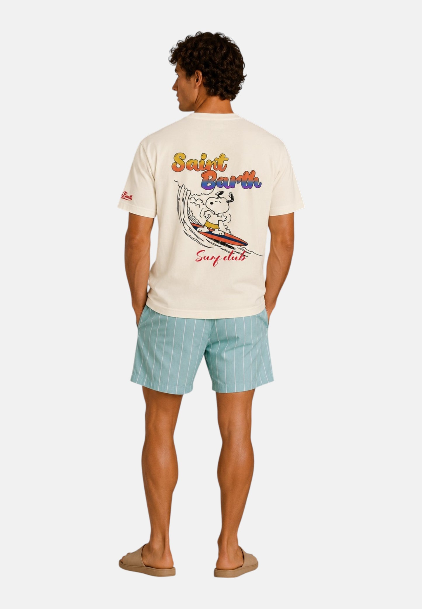 T-Shirt Manica Corta Uomo Mc2 Saint Barth Stampa/Ricamo Fronte E Retro Snoopy Waves Portland PRL0002