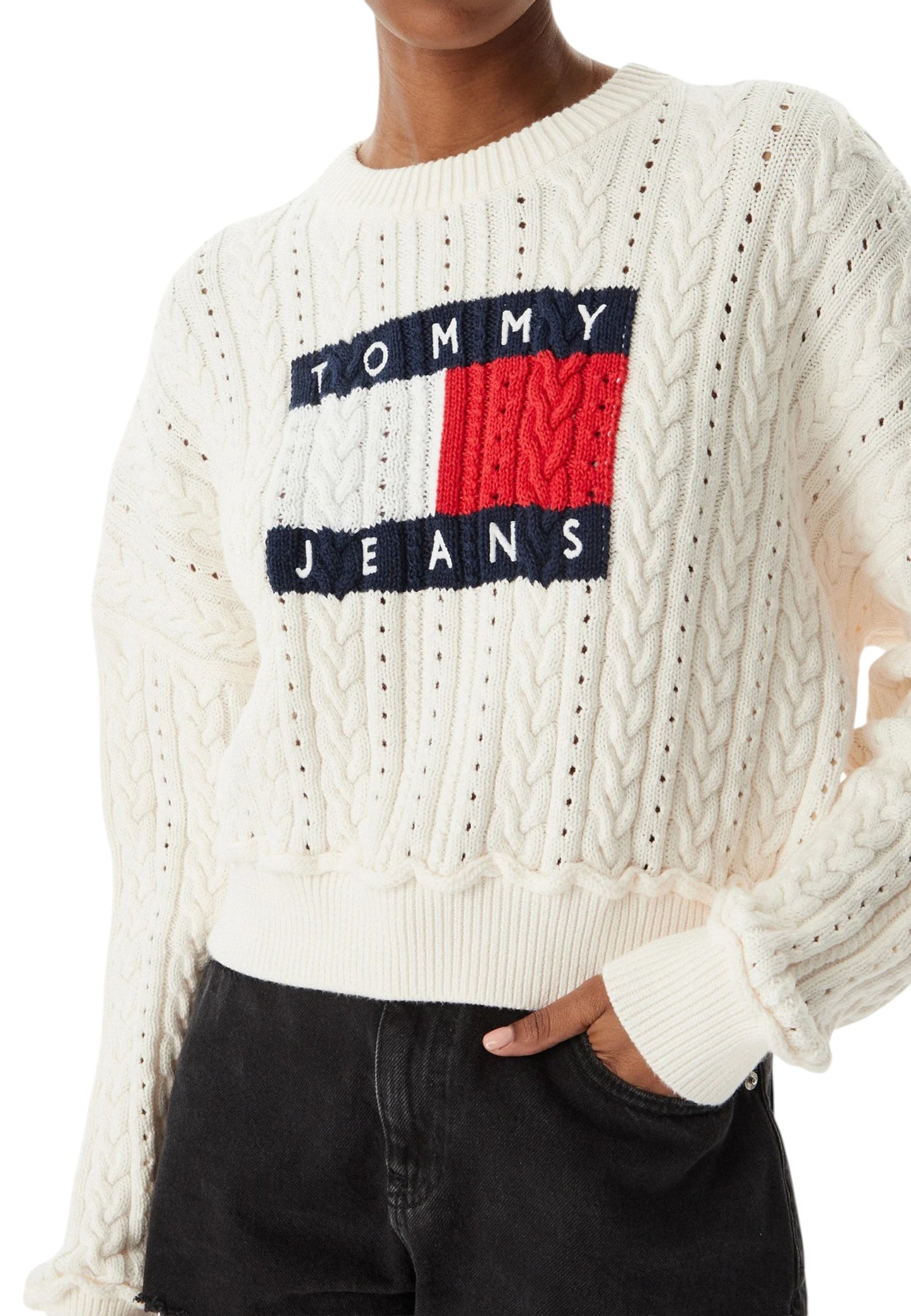 Maglione A Girocollo Donna Tommy Jeans  Tjw Gmd Cable Flag DW0DW22317