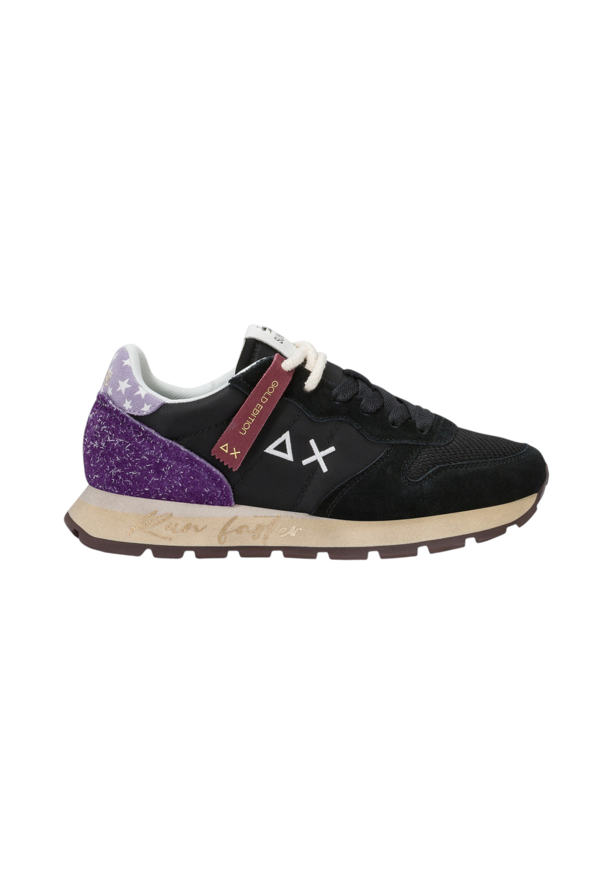 Sneakers Basse Donna Sun68 Stile Running, Nylon E Suede, Ricami Floreali Ally Vintage Z46207
