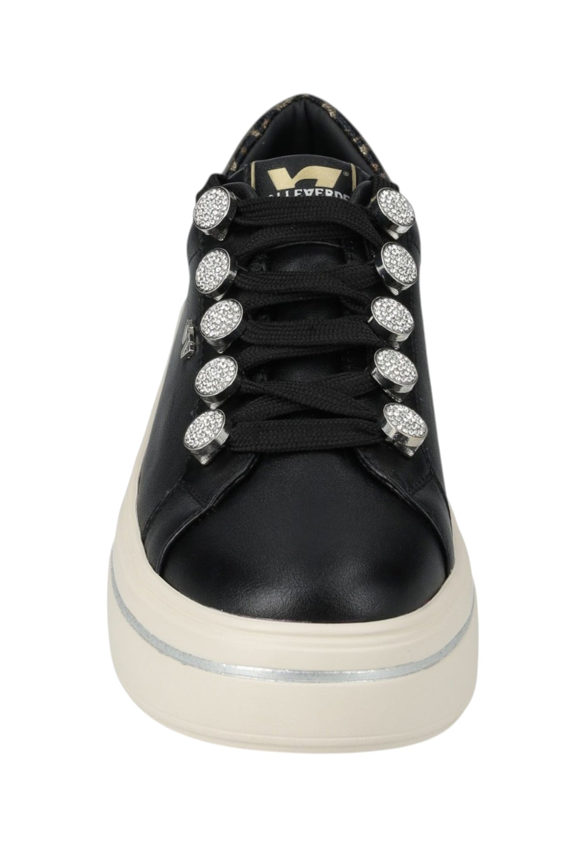 Sneakers Basse Donna Valleverde chiusura con lacci, applicazioni perlate, inserto animalier sul tallone, suola a contrasto  V35453A