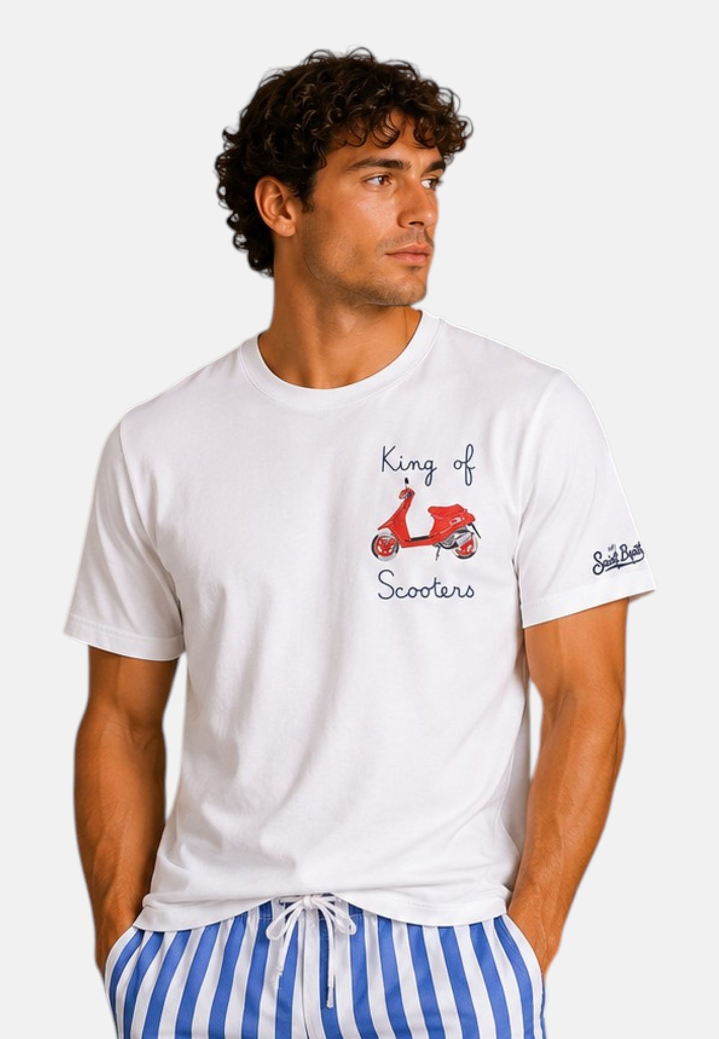 T-Shirt Manica Corta Uomo Mc2 Saint Barth Stampa E/O Ricamo Frontale King Scooter Portofino POT0001