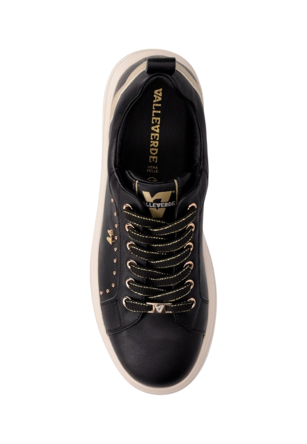 Sneakers Basse Donna Valleverde chiusura con lacci, piccoli rivetti laterali, inserto a contrasto sul tallone, suola spessa, sottopiede in pelle  V35450