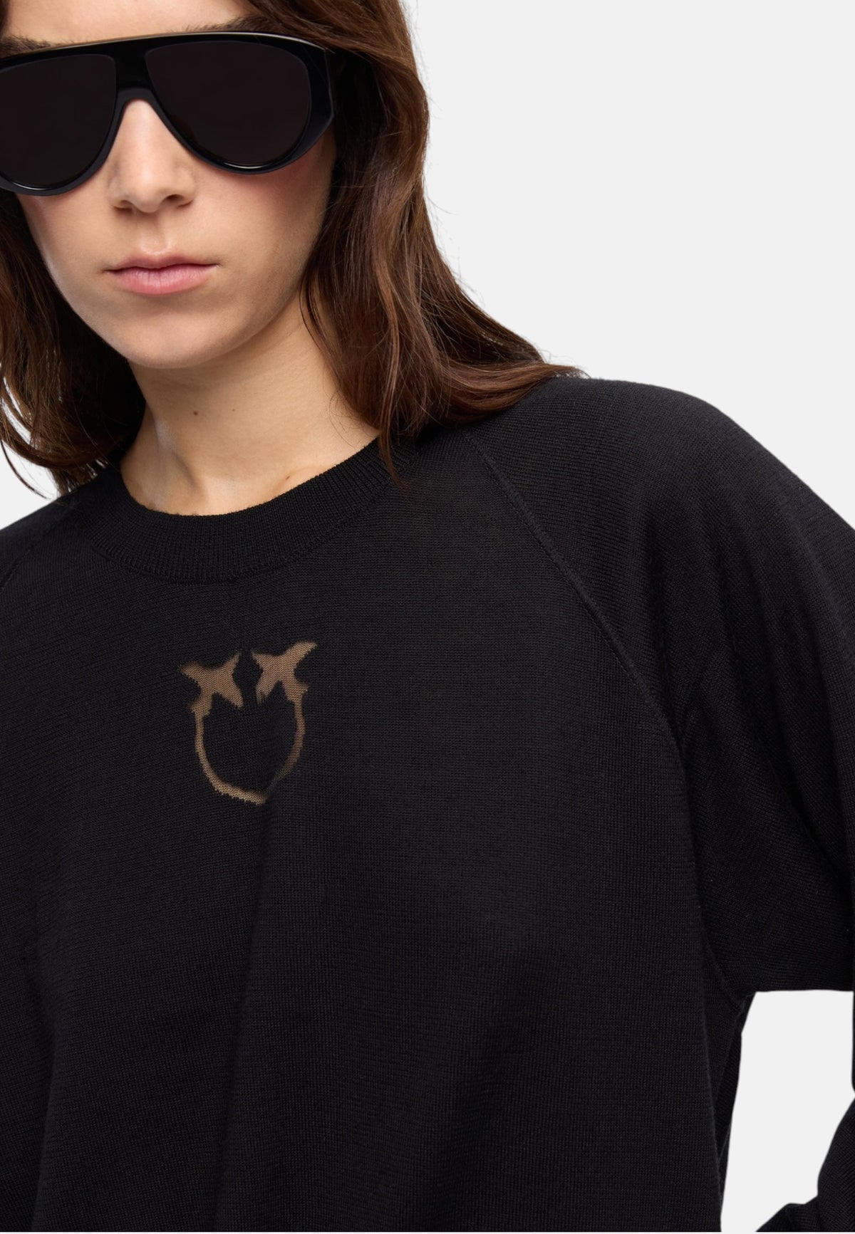 Maglione A Girocollo Donna Pinko Girocollo, maniche lunghe, filato misto lana, logo Love Birds a intarsio in trasparenza, collo polsini e fondo a costine Lanzarote 105417A18M