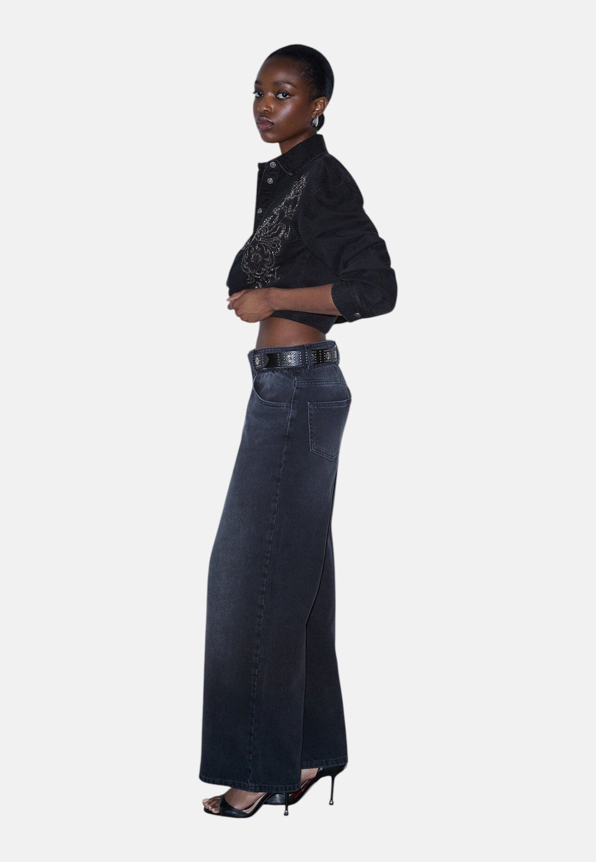 Jeans Wide Leg Donna Liu Jo A Vita Alta Con Cintura Borchiata Candy Belt UF6186D0370