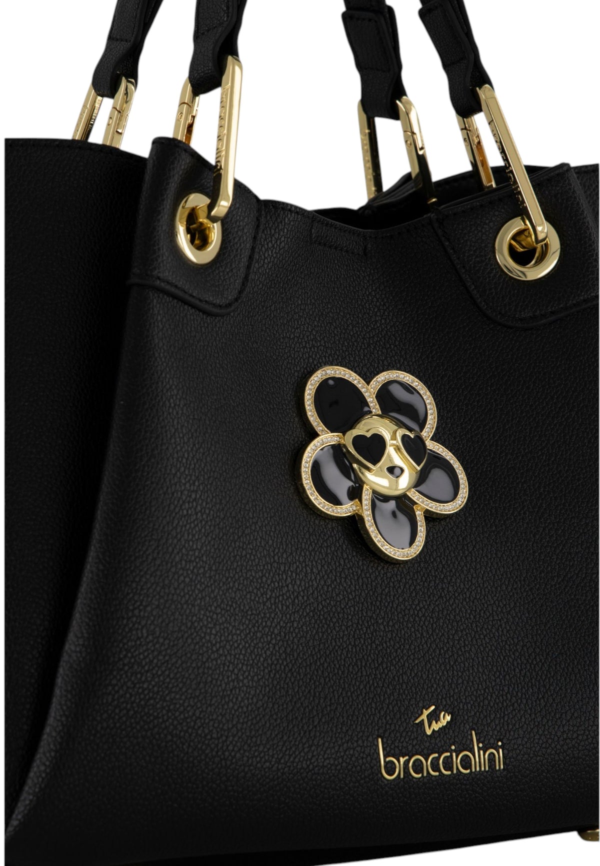 Borsa A Mano Donna Braccialini A Bauletto, Doppio con tracolla removibile e regolabile, Chiusura con clip, Con pochette interna removibile, Charm gioiello a forma di margherita, Dimensioni: 31 x 13 x 23 Cm Amy Bijoux B19211YY