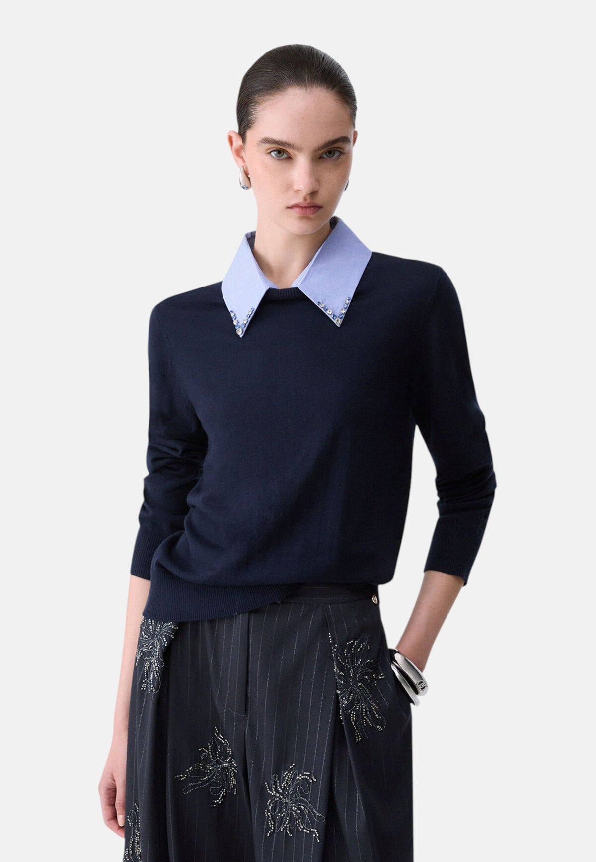 Maglia A Girocollo Donna Liu Jo Con Colletto A Camicia A Contrasto  WF6452MA16R