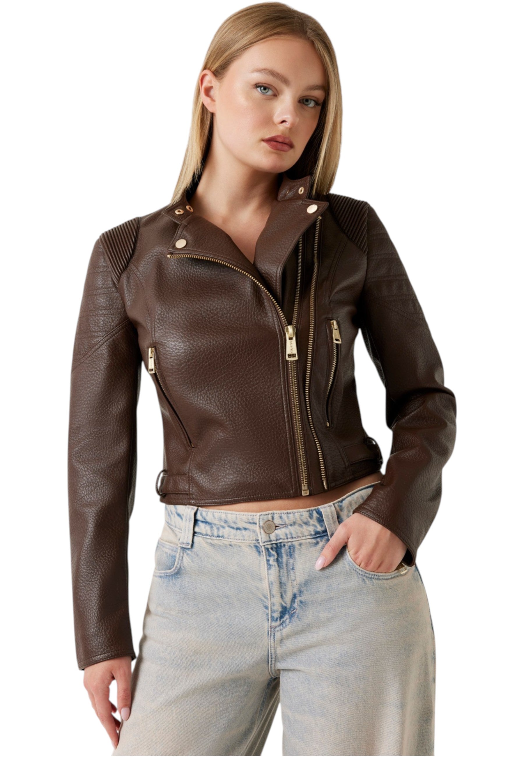 Giacca In Pelle Sintetica Donna Guess Stitched Jeannine W5YL19WHDS0
