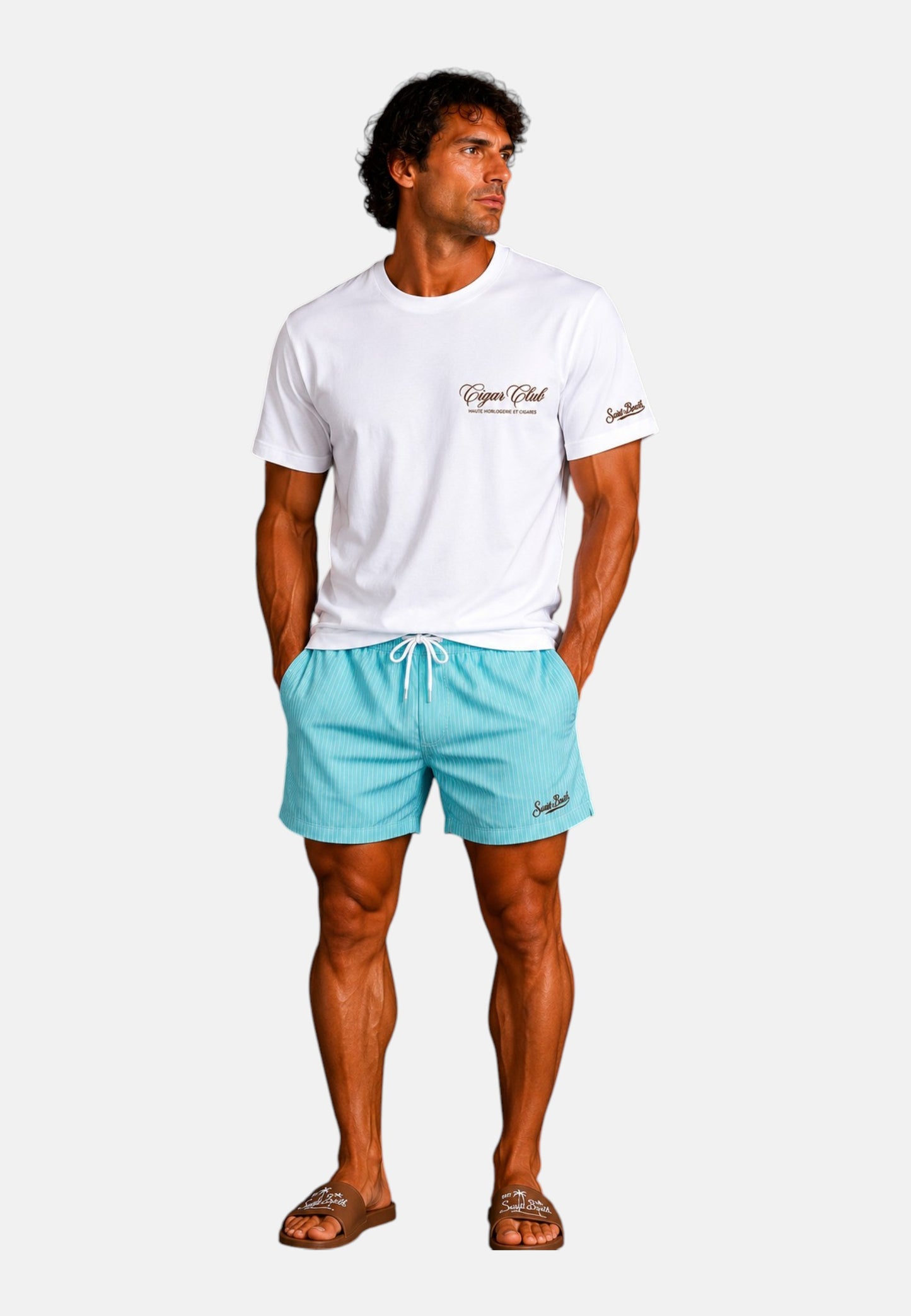 T-Shirt Manica Corta Uomo Mc2 Saint Barth Stampa/Ricamo Fronte E Retro Cigar Club Portland PRL0002