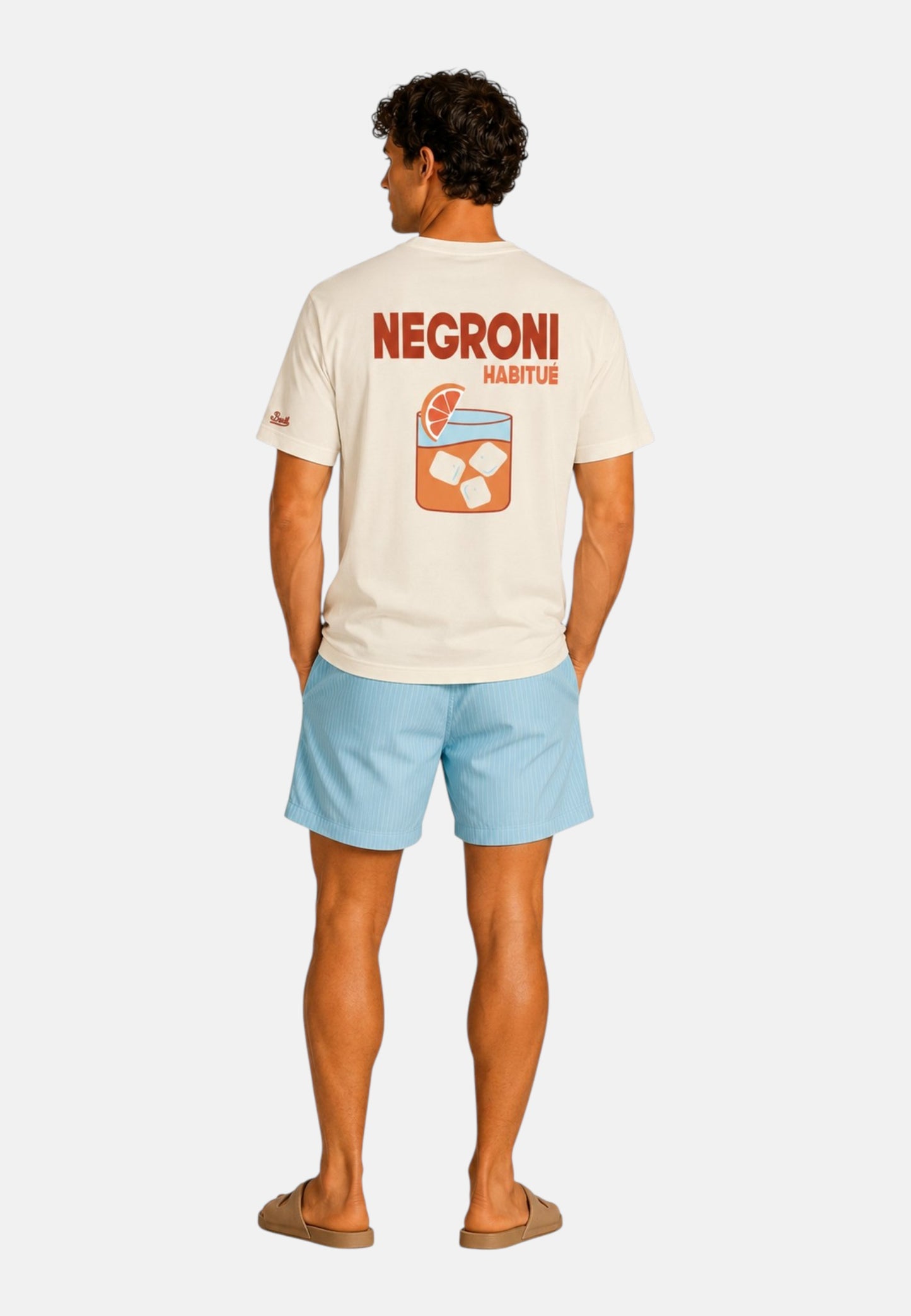 T-Shirt Manica Corta Uomo Mc2 Saint Barth Stampa/Ricamo Fronte E Retro Negroni Postcard Portland PRL0002