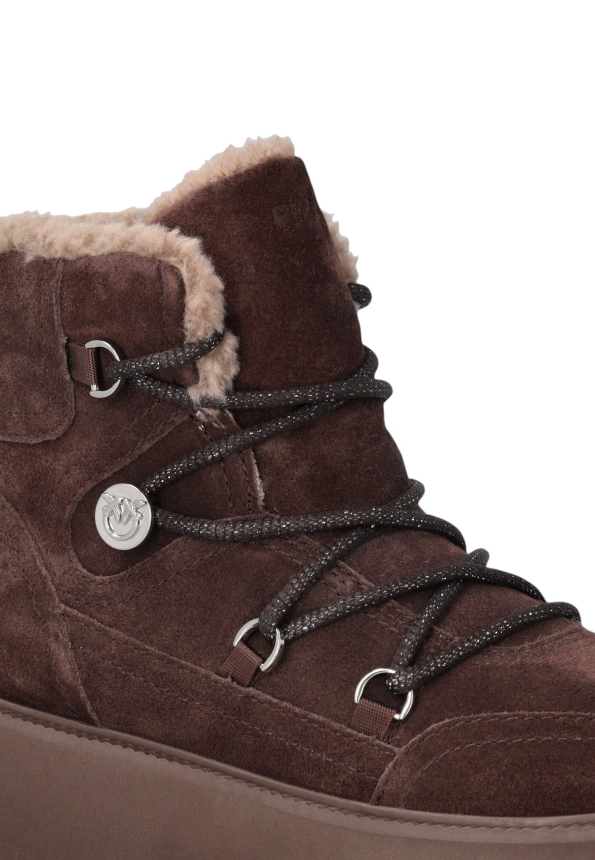 Stivaletti Polacchini Donna Pinko In Camoscio Con Lacci, Interno Effetto Pelliccia E Fondo Carrarmato Martina 01 SD0567P002