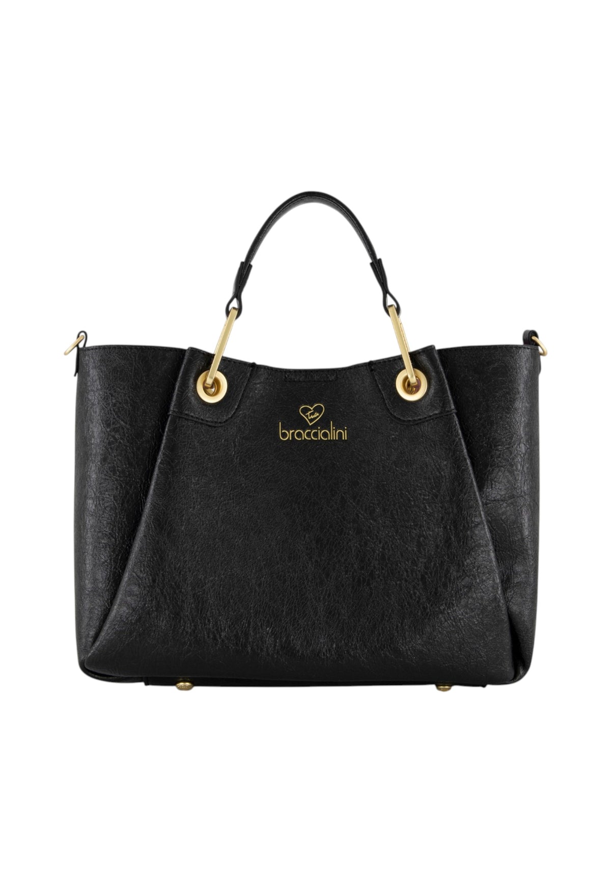 Borsa A Mano Donna Braccialini A Bauletto, Doppio con tracolla removibile e regolabile, Chiusura con clip, Con pochette interna removibile, Finitura lucida effetto spiegazzato, Dimensioni: 31 x 13 x 23 Cm Amy B19191YY