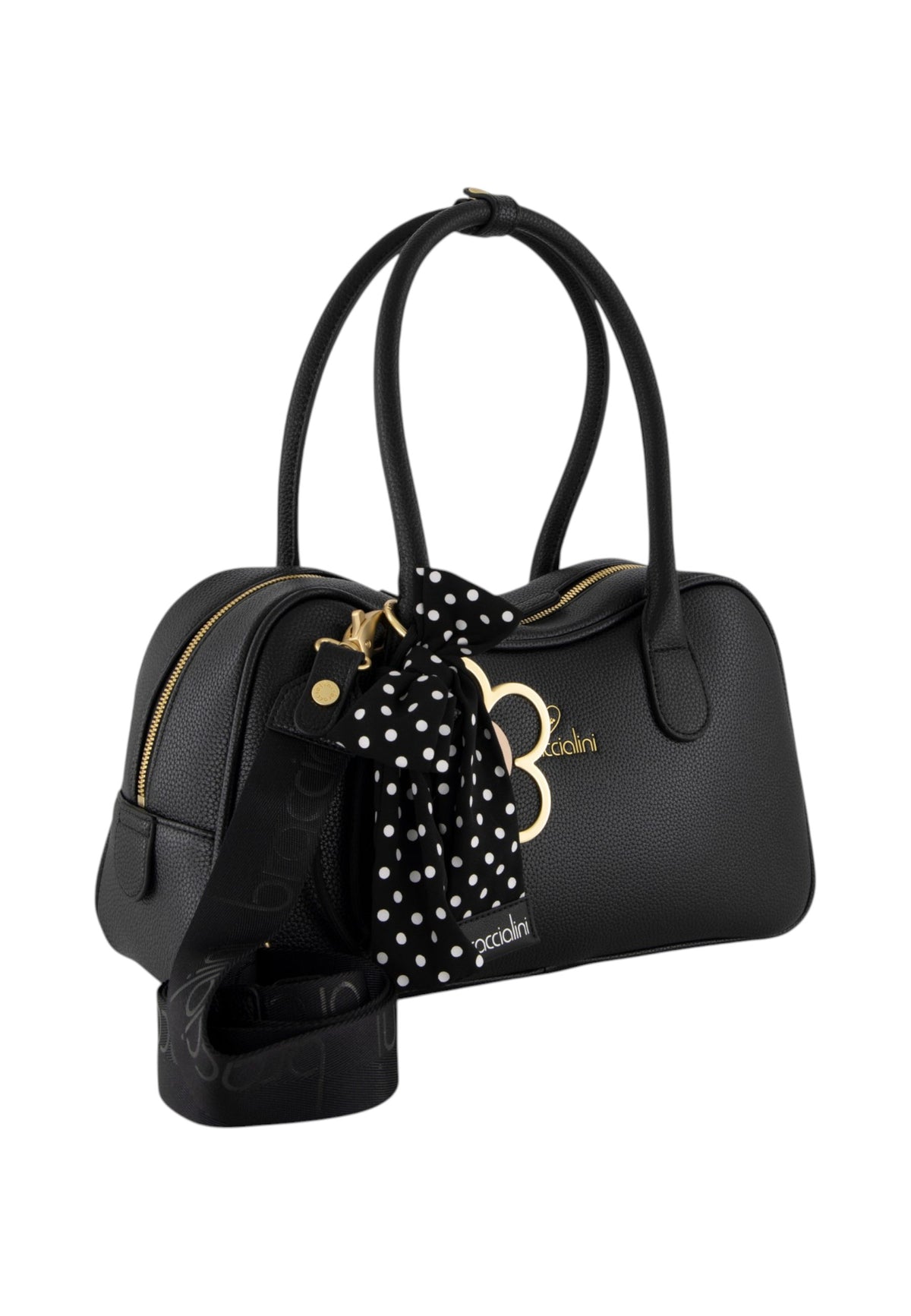 Borsa A Mano Donna Braccialini A Bauletto, Doppio con tracolla removibile e regolabile, Chiusura con zip, Una tasca interna portacellulare, Charm removibile con margherita e fiocco a pois, Dimensioni: 35 x 12.5 x 19 Cm Beth B19224YY