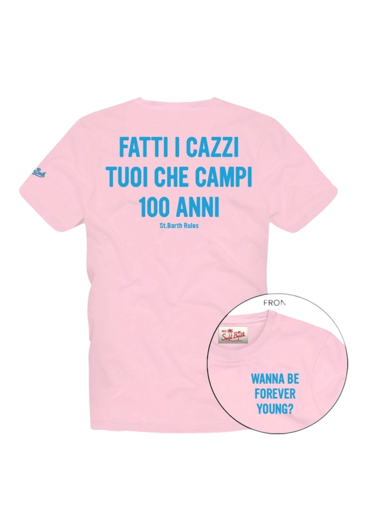 T-Shirt Manica Corta Uomo Mc2 Saint Barth Stampa/Ricamo Fronte E Retro Forever Young Portland PRL0002