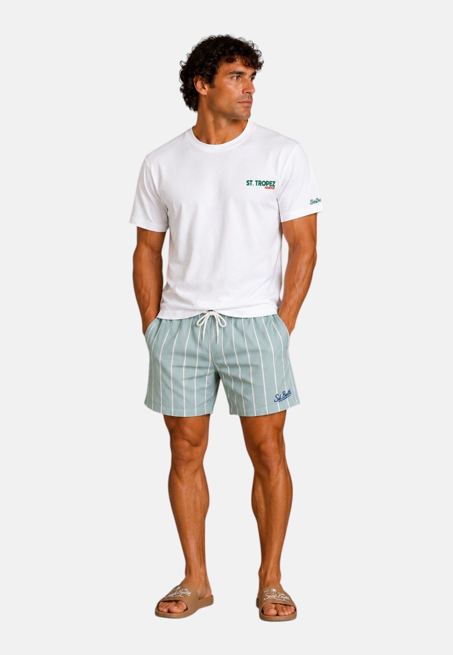 T-Shirt Manica Corta Uomo Mc2 Saint Barth Stampa/Ricamo Fronte E Retro St Tropez Summer Portland PRL0002
