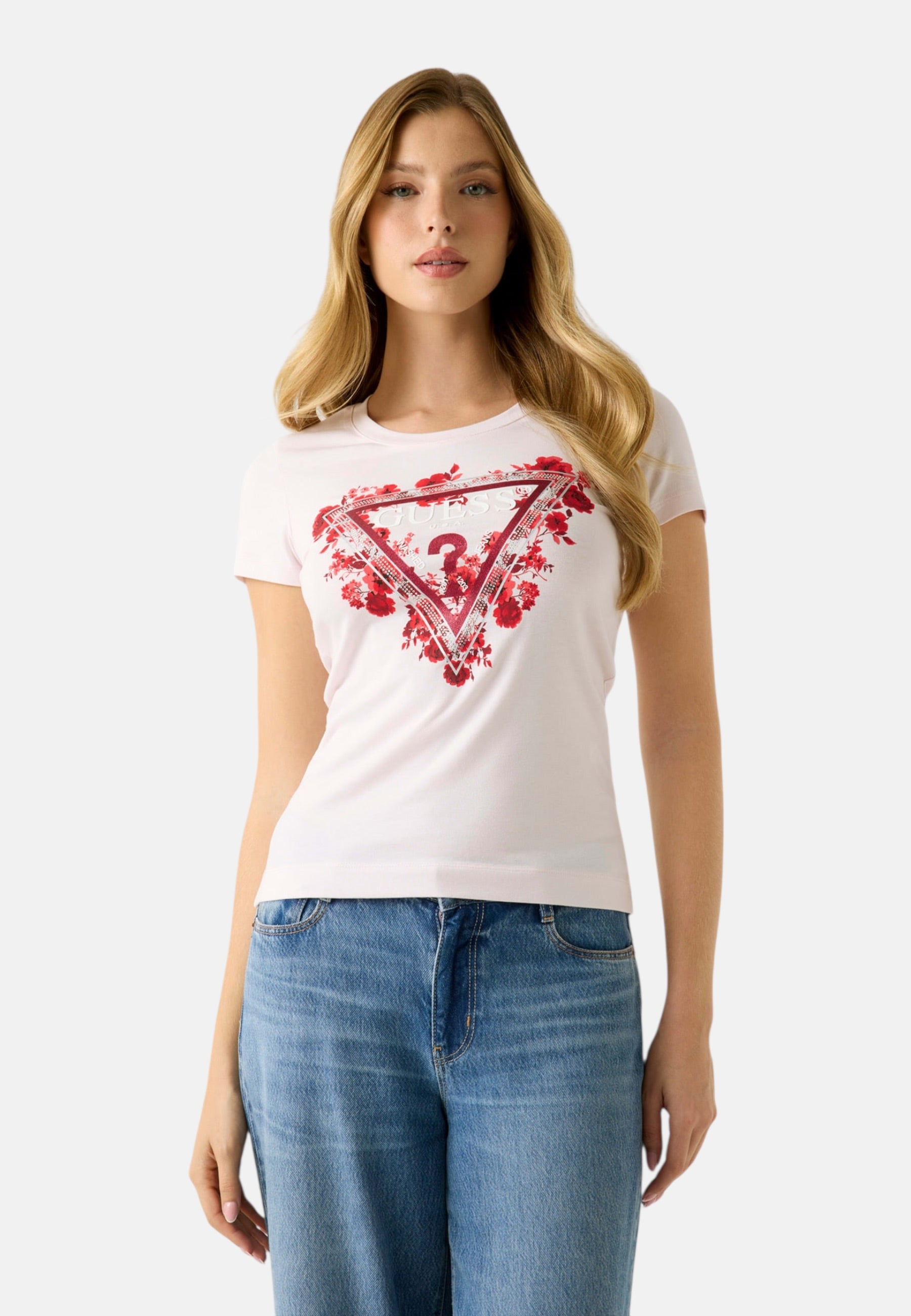 T-Shirt Manica Corta Donna Guess  Flowers Triangle W6RI23J1314