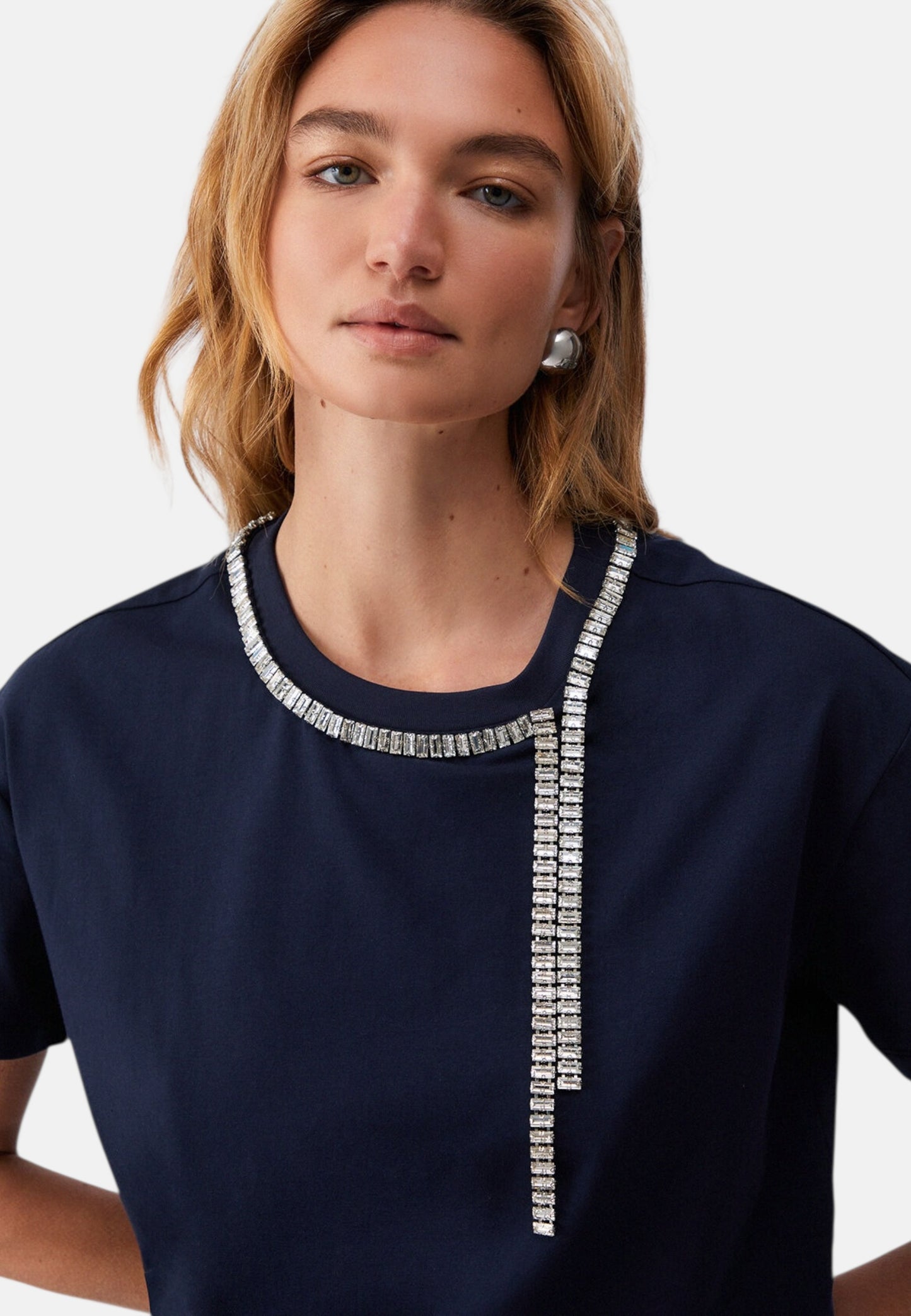 T-Shirt Manica Corta Donna Liu Jo Oversize Con Catena Strass Eco Line CA6167JS088
