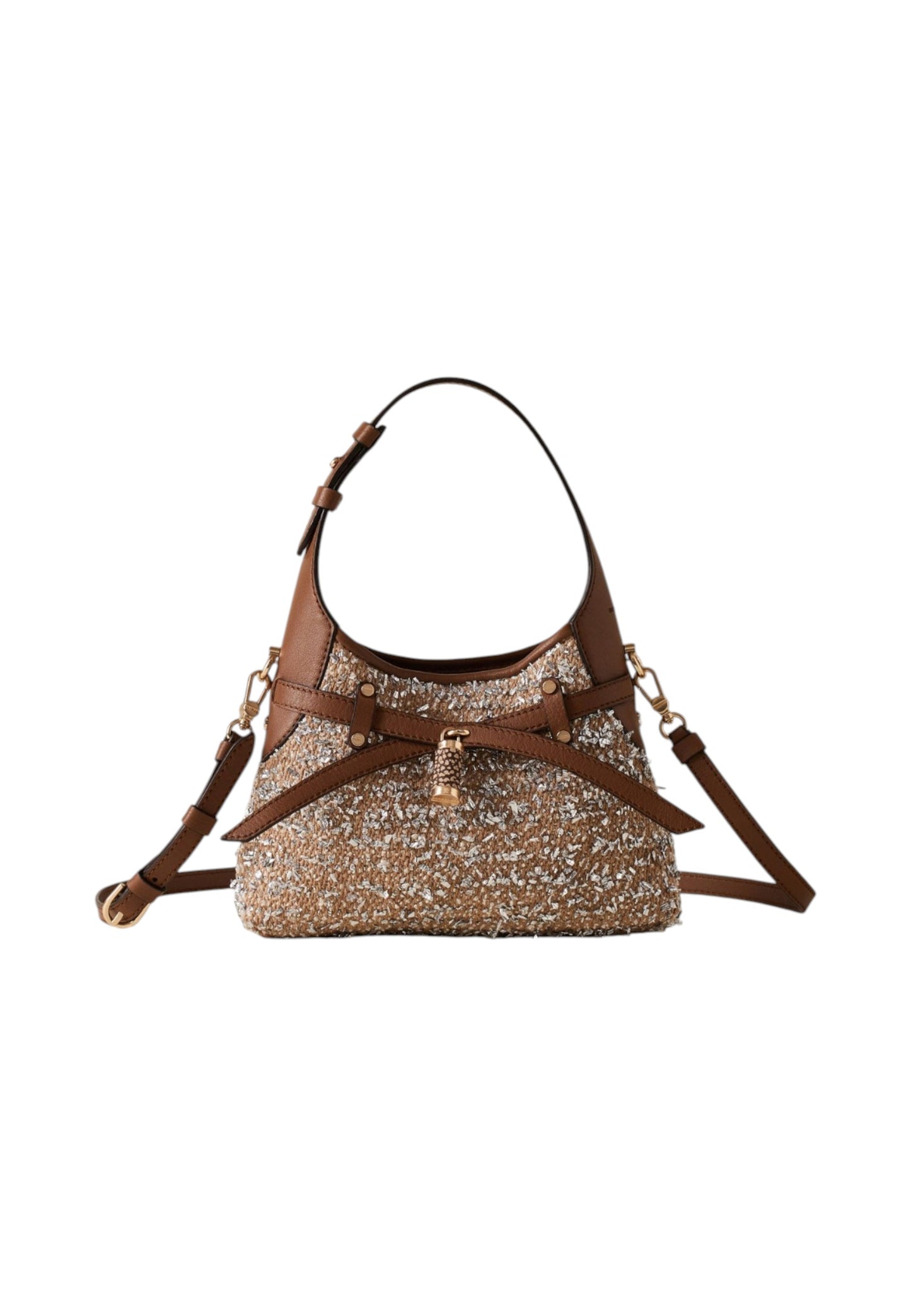 Borsa A Spalla Donna Borbonese Hobo Mini In Tessuto Boucle' Con Tracolla Halo 910103710375