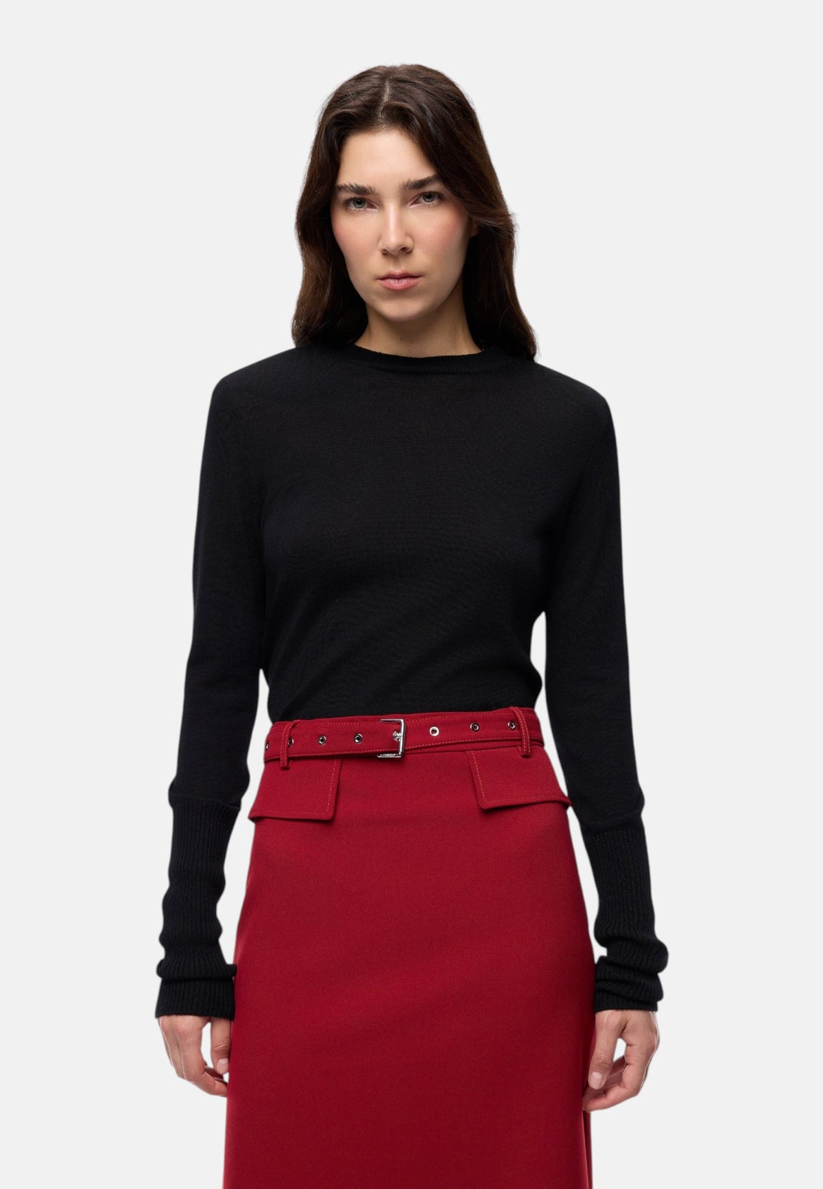 Maglione A Girocollo Donna Pinko Pura lana merino, girocollo, maniche lunghe, vestibilit� aderente, spalline imbottite removibili con bottoni a pressione, logo jacquard sul retro Lubecca 107246A3FY