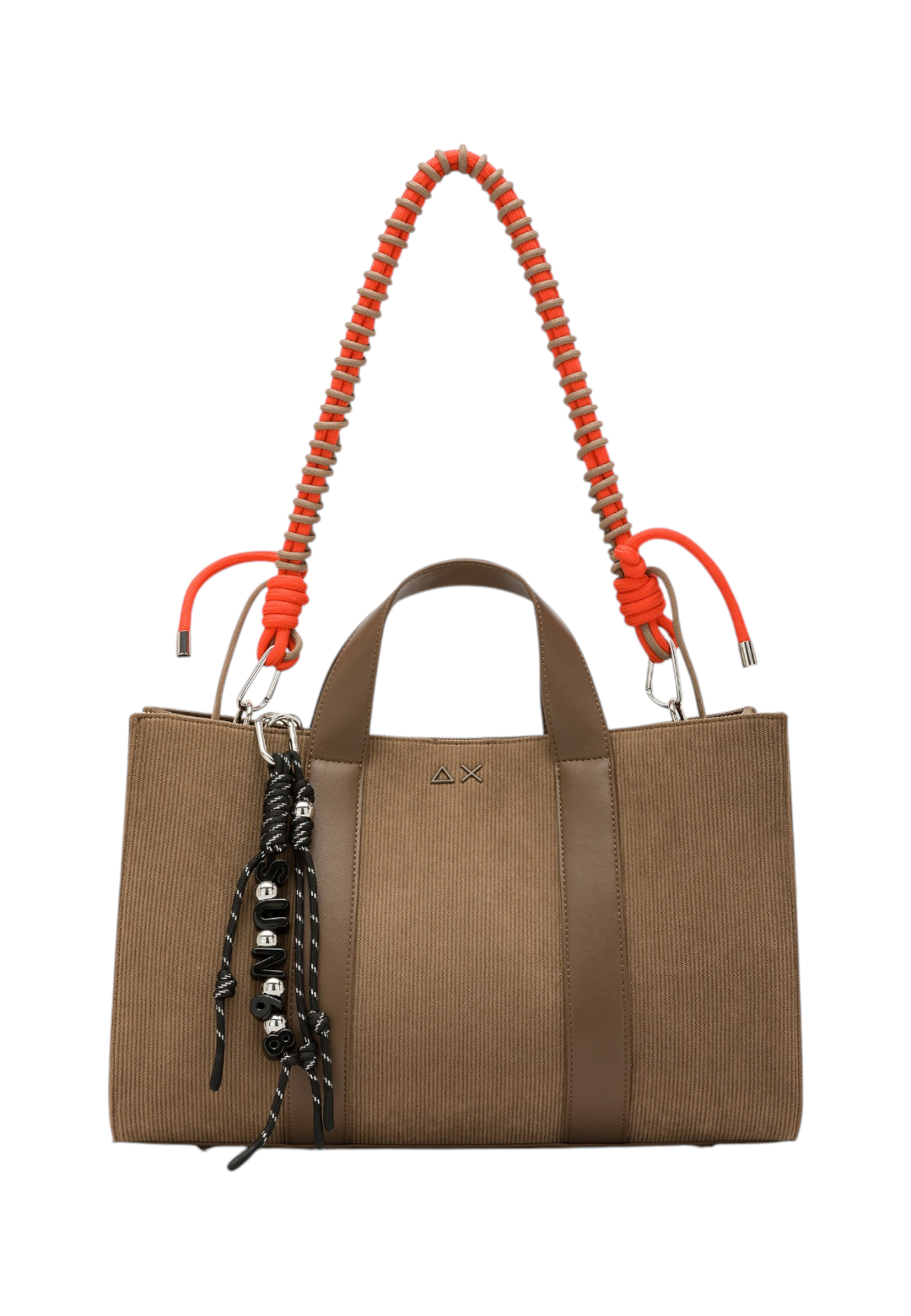 Borsa A Mano Donna Sun68 Midi Bag Velluto A Coste, Manici Doppi, Tracolla Rimovibile, Charm Logato Corduroy Y46222
