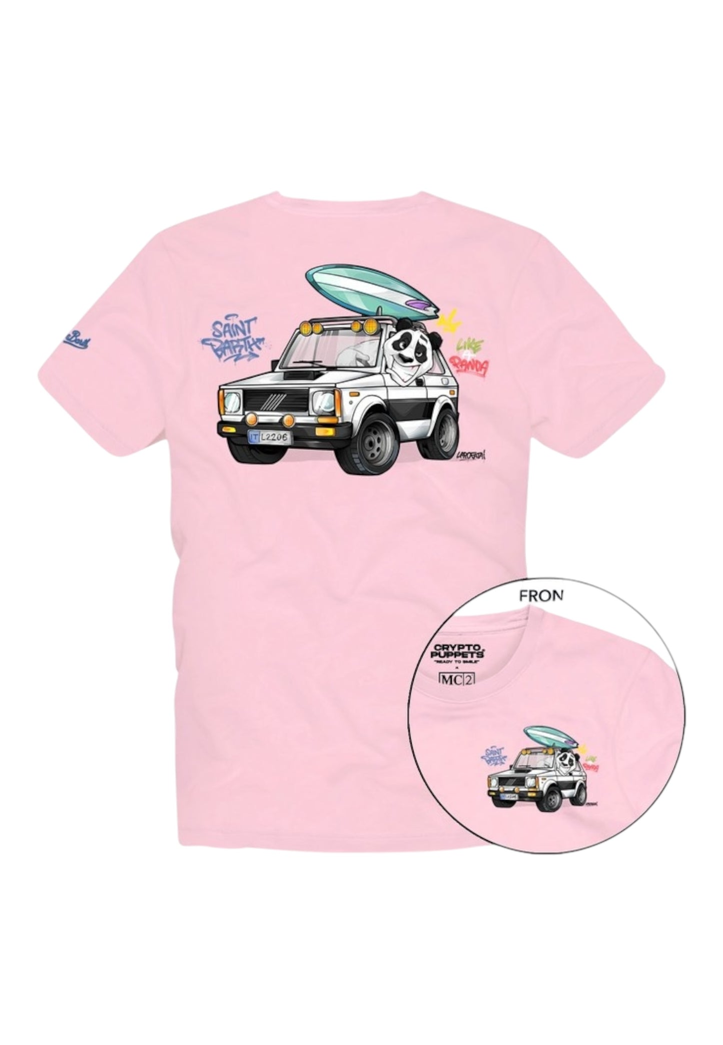 T-Shirt Manica Corta Uomo Mc2 Saint Barth Stampa/Ricamo Fronte E Retro Cpt Panda Surf Portland PRL0002