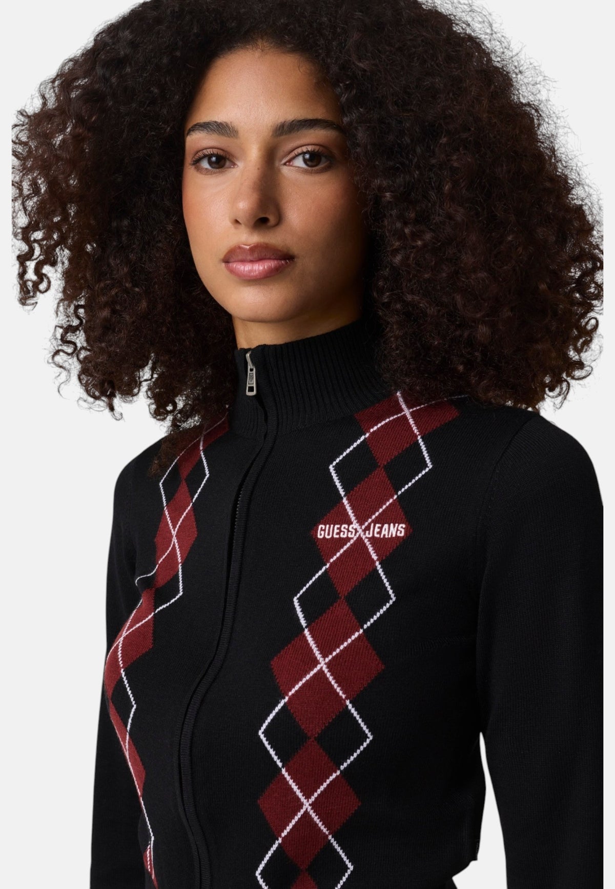 Cardigan  Donna Guess Collo lupetto, Zip intera, Motivo argyle Gj W6BR10Z1253