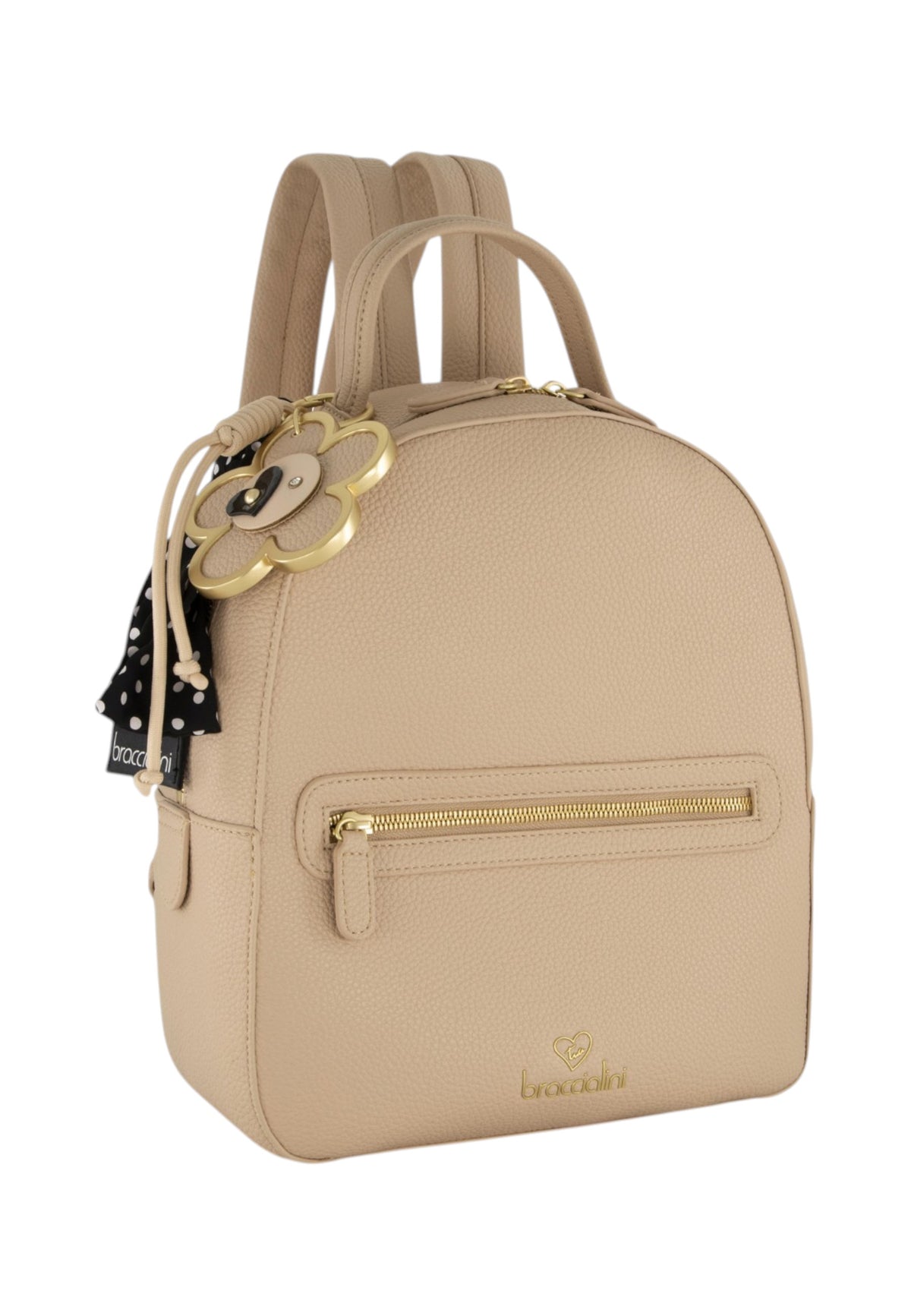 Zaino  Donna Braccialini Zaino compatto, Singolo con tracolle regolabili, Chiusura con zip, Due tasche interne, una con zip e una aperta, Charm removibile con margherita e fiocco a pois, Dimensioni: 27 x 11 x 31 Cm Beth B19223YY