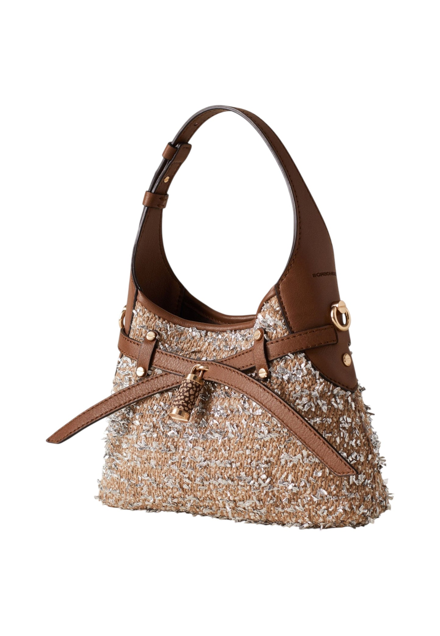 Borsa A Spalla Donna Borbonese Hobo Mini In Tessuto Boucle' Con Tracolla Halo 910103710375