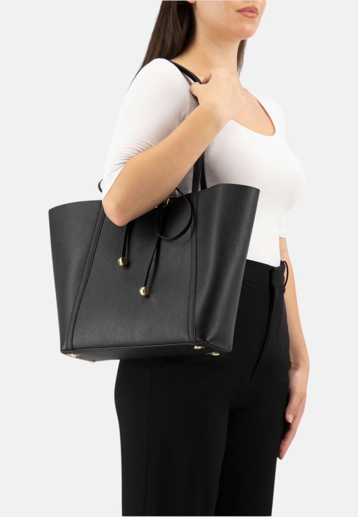 Borsa A Spalla Donna Braccialini Reversibile, Manico doppio, Chiusura con coulisse, Design reversibile con interno a pois, Dimensioni: 45 x 11 x 30 Cm Double B19323PP