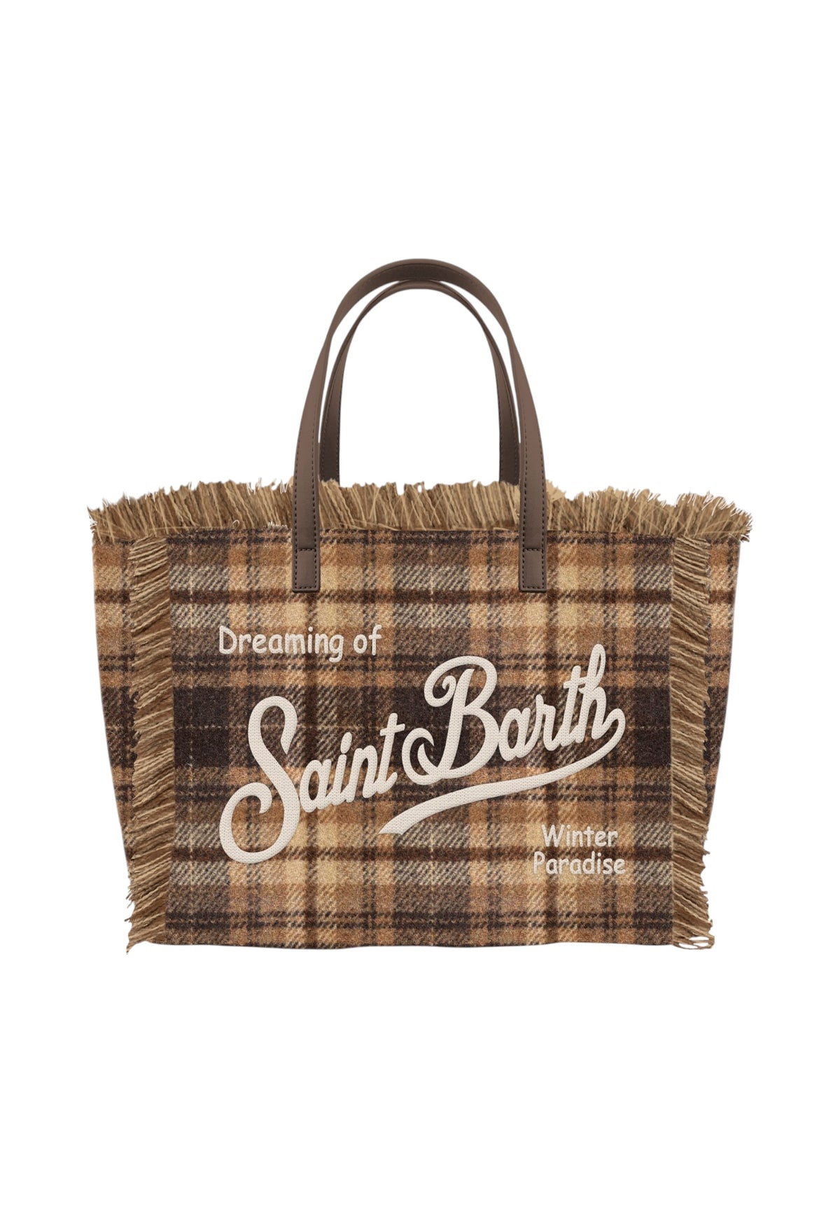 Borsa A Spalla Donna Mc2 Saint Barth Logo Sul Davanti, Doppi Manici, Bordo Sfrangiato, Fantasia Tartan Vanity Wool N VANI048-TARTAN