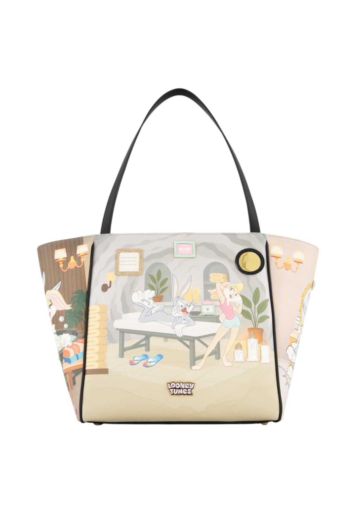 Borsa A Spalla Donna Braccialini Shopper, Manico doppio, Chiusura con zip, Due tasche interne, una con zip e una aperta, Stampa illustrata Looney Tunes, Dimensioni: 45 x 12 x 29 Cm Allround LT LT292YY
