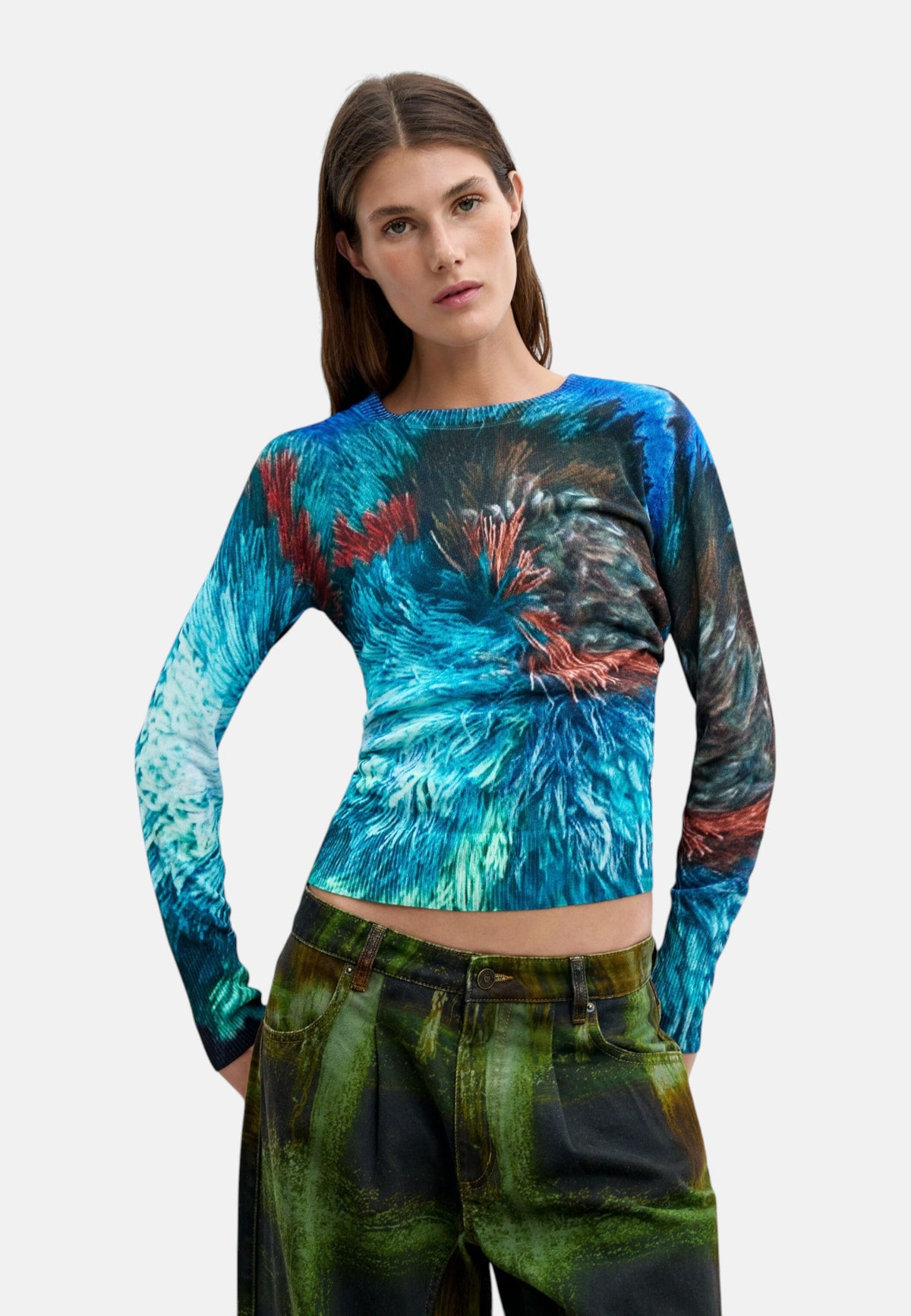 Maglione A Girocollo Donna Desigual Collaborazione M. C. Lacroix, Motivo astratto, Fit regular, Maglia fine, Viscosa Lenzing EcoVero Pompom 26WWJF02