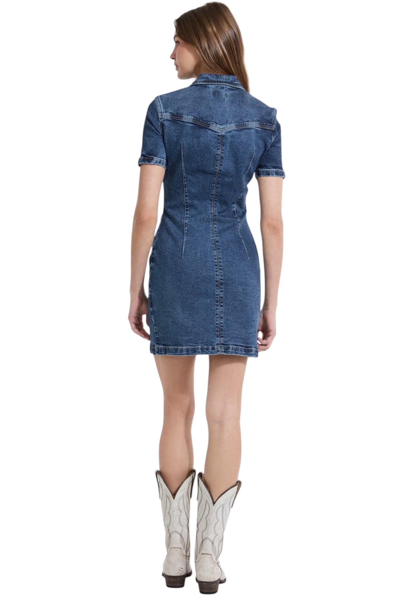 Vestito Corto Donna Guess Manica Corta In Denim Gj W5YK55D5R11