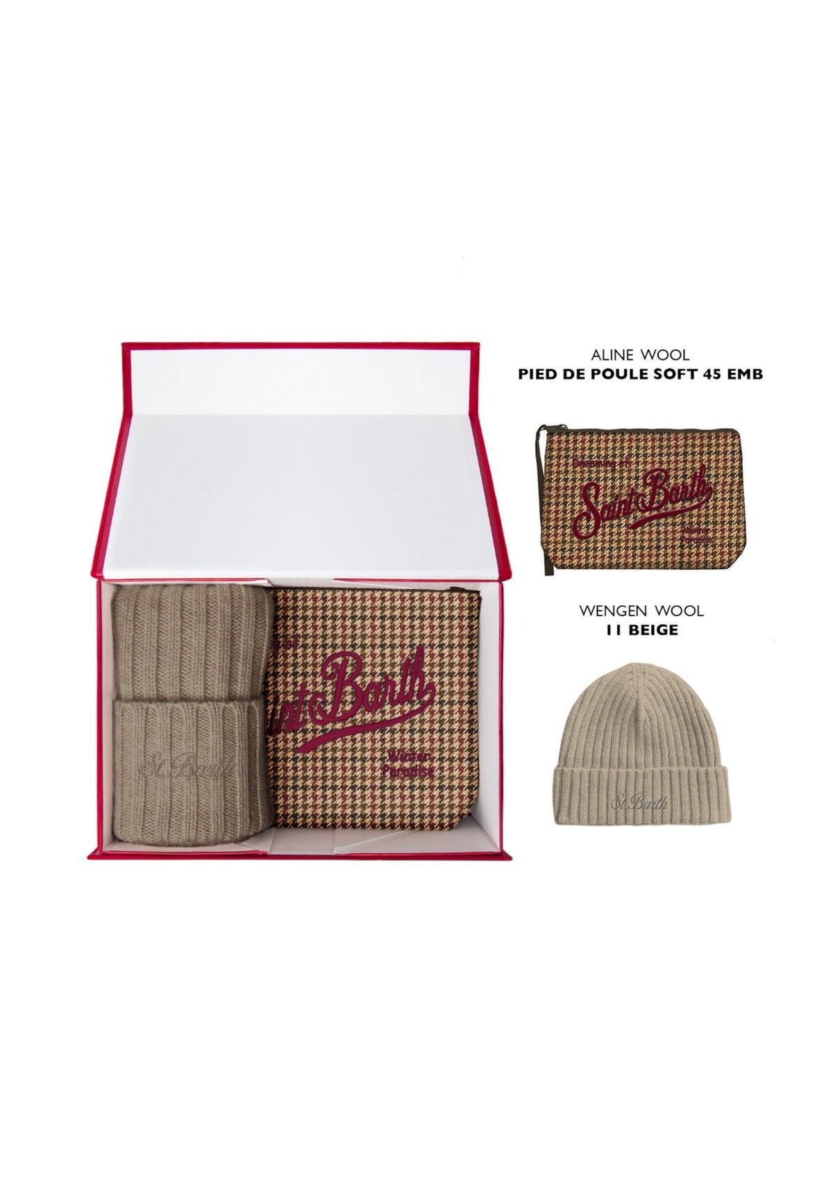 Set Regalo Unisex Mc2 Saint Barth Berretto E Pochette Coordinati, Confezione Regalo, Fantasia Pied-De-Poule Christmas Box Man BOX0042-PIED-DE-POULE-SOFT