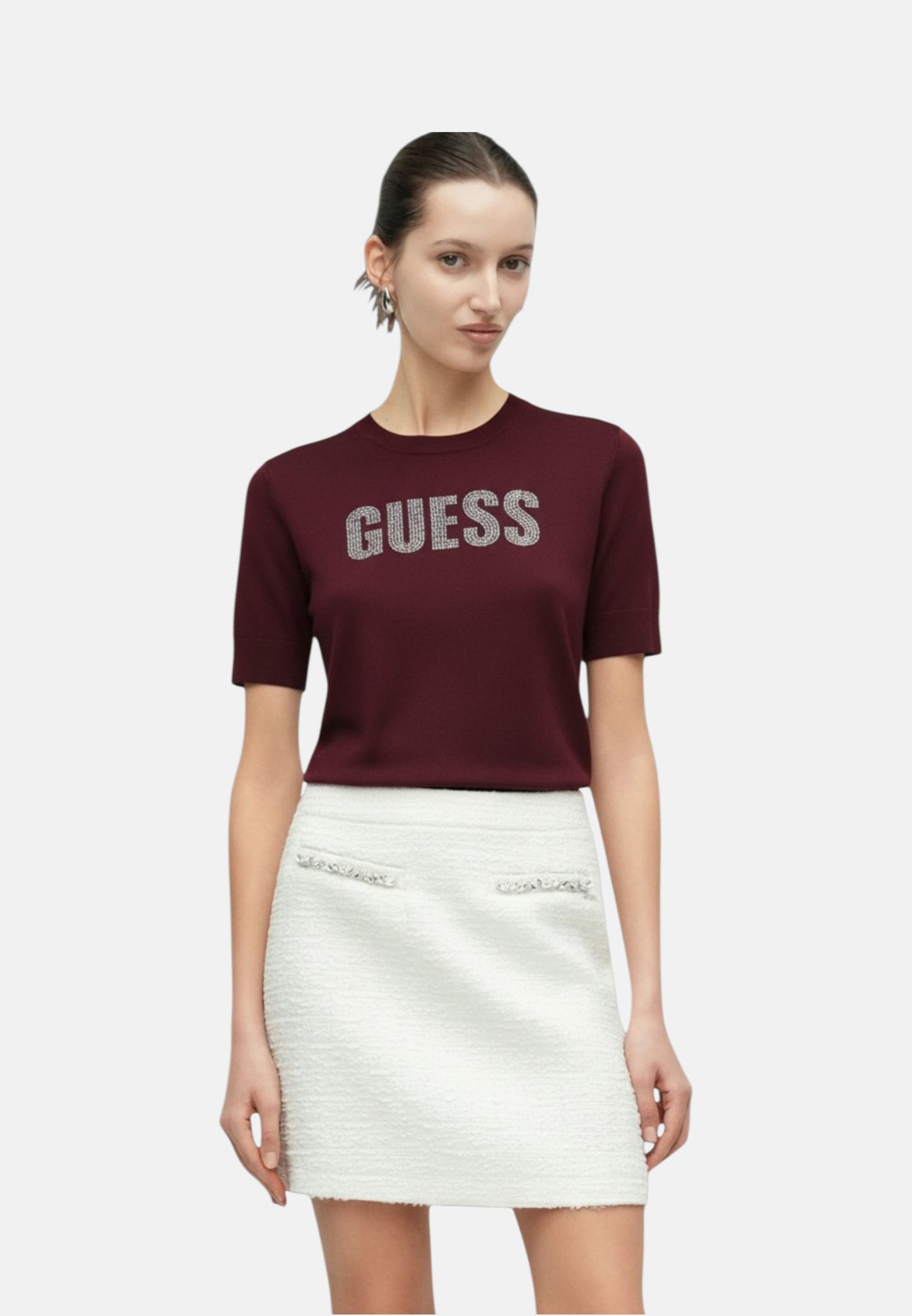 Maglia A Girocollo Donna Guess Manica Corta Norah Logo W6RR47Z2NQ2