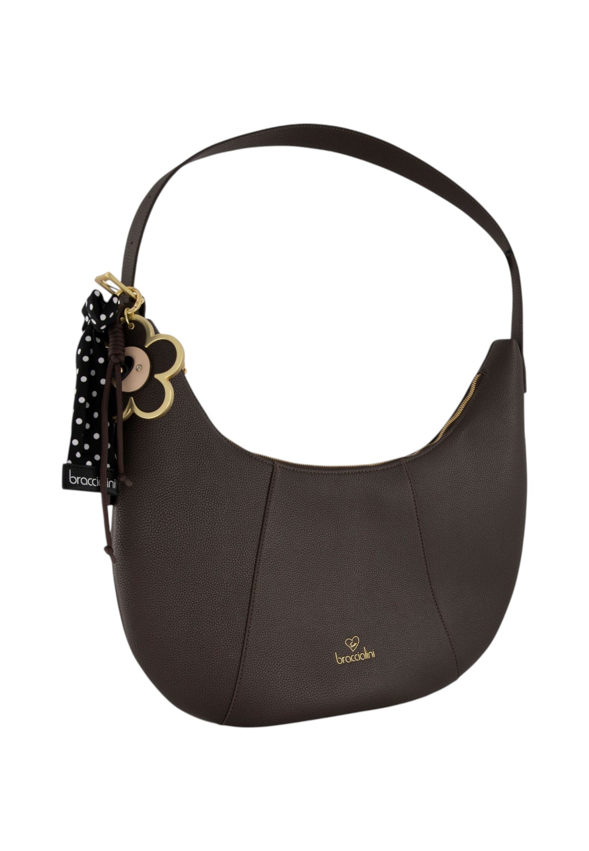 Borsa A Spalla Donna Braccialini Hobo, Singolo, Chiusura con zip, Una tasca interna portacellulare, Charm removibile con margherita e fiocco a pois, Dimensioni: 46 x 9 x 39 Cm Beth B19226YY