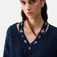 Maglione Scollo A V Donna Liu Jo A Trecce Con Applicazioni Gioiello  WF6111MS051