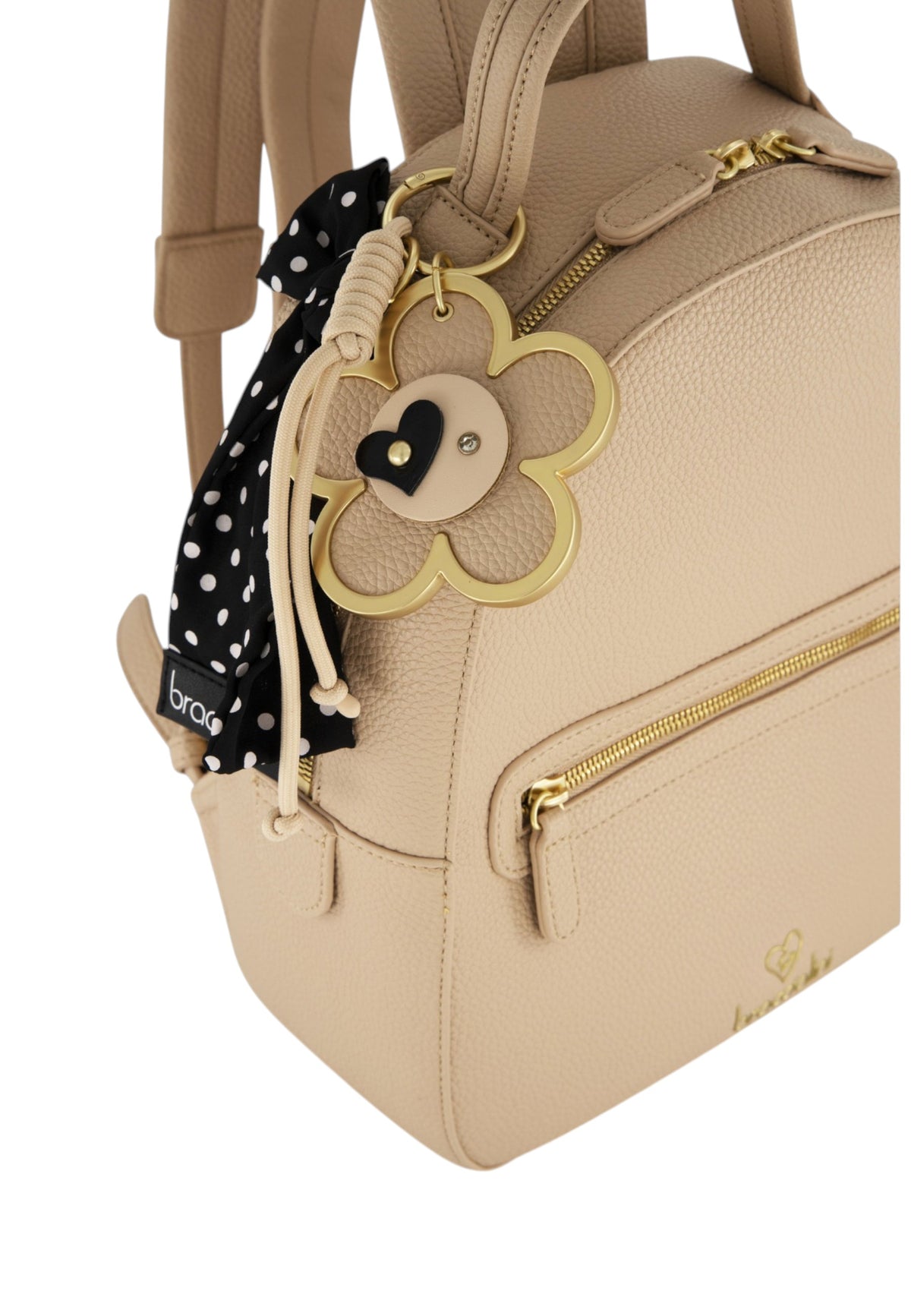 Zaino  Donna Braccialini Zaino compatto, Singolo con tracolle regolabili, Chiusura con zip, Due tasche interne, una con zip e una aperta, Charm removibile con margherita e fiocco a pois, Dimensioni: 27 x 11 x 31 Cm Beth B19223YY