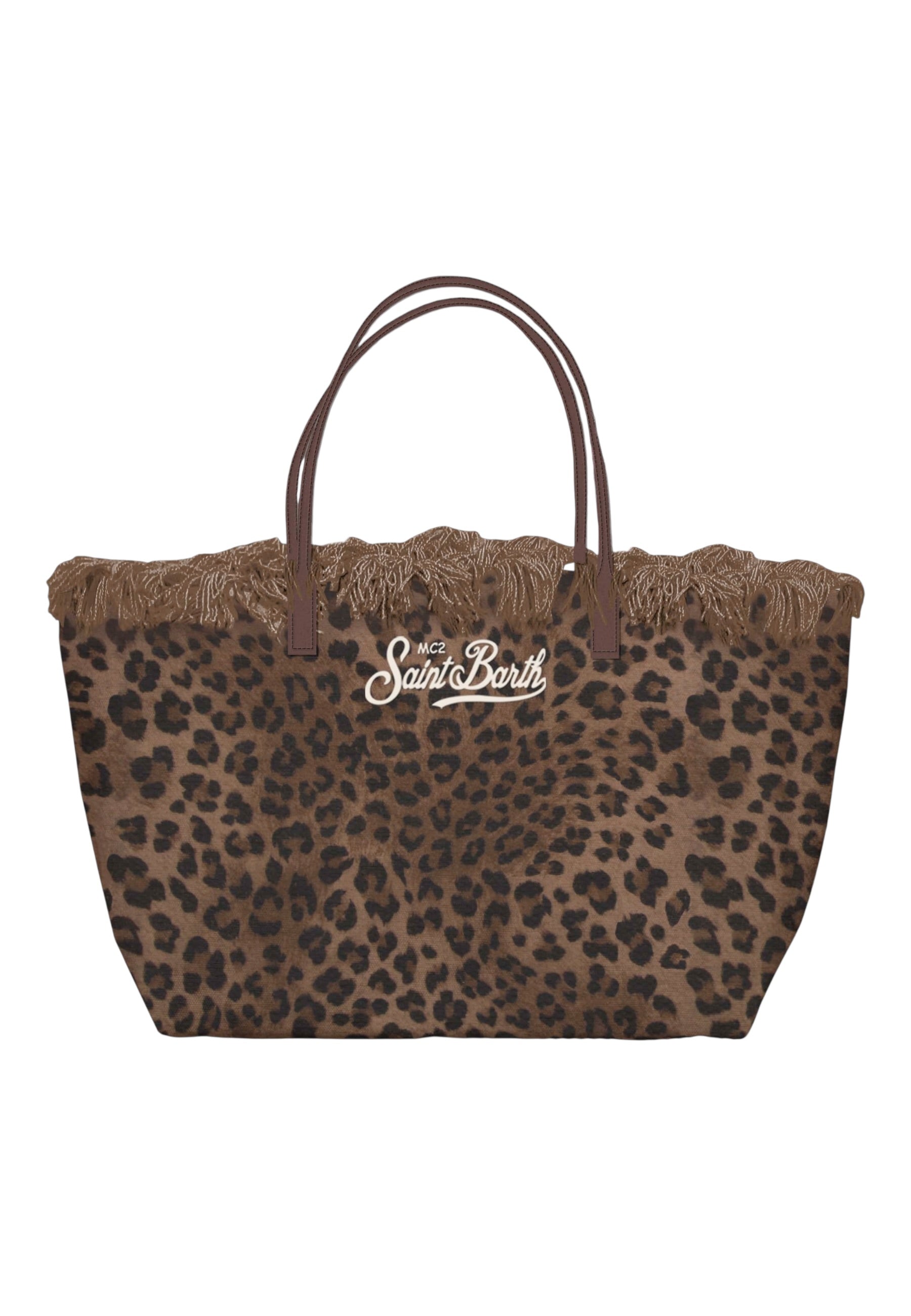 Borsa A Spalla Donna Mc2 Saint Barth Canvas Dark Leopard City Bag Fringe CBF0001