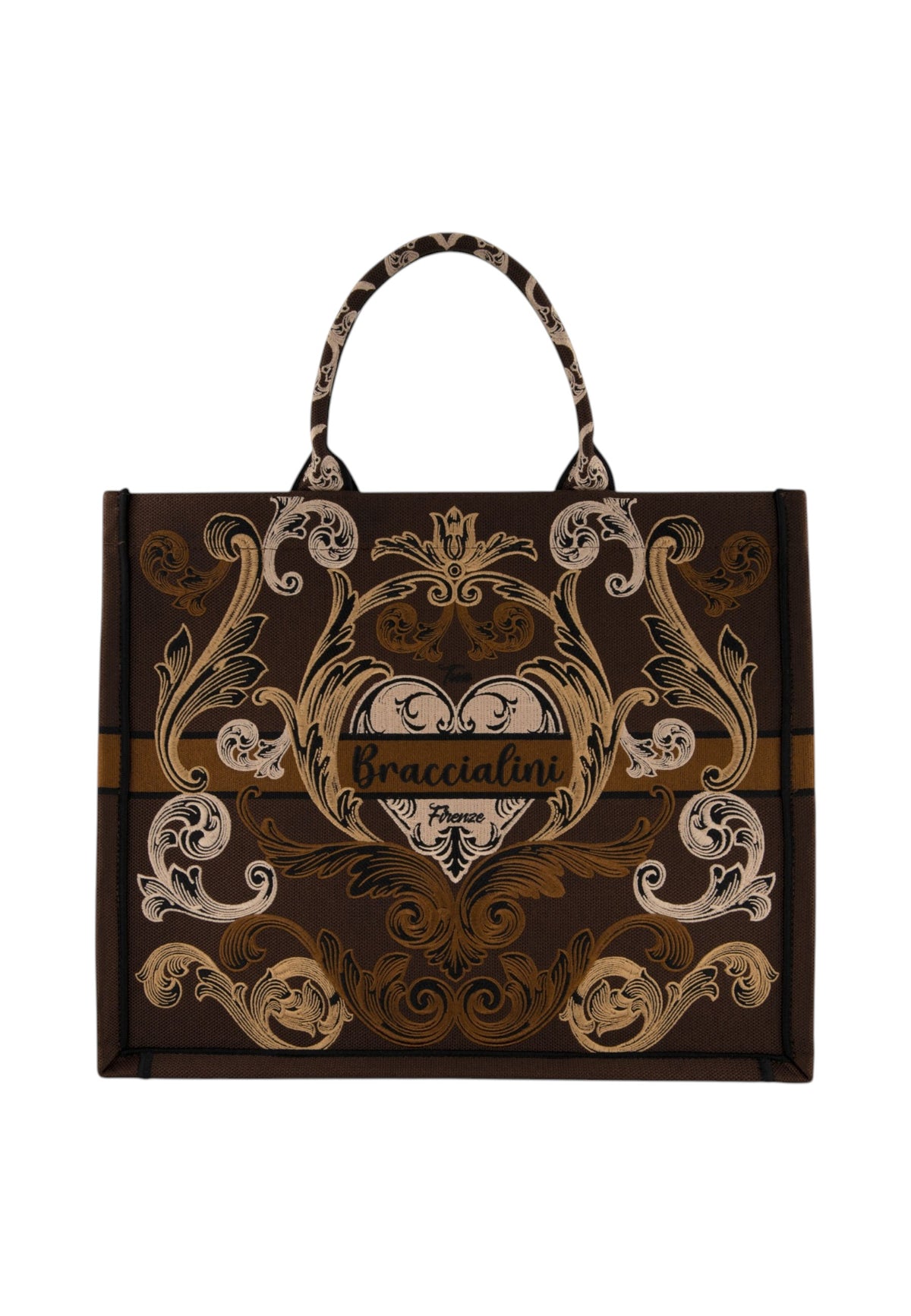 Borsa A Mano Donna Braccialini Tote, Doppio con tracolla removibile e regolabile, Con pochette interna removibile, Stampa ramage con motivo ornamentale, Dimensioni: 41.5 x 18 x 34 Cm Queen B19280TY