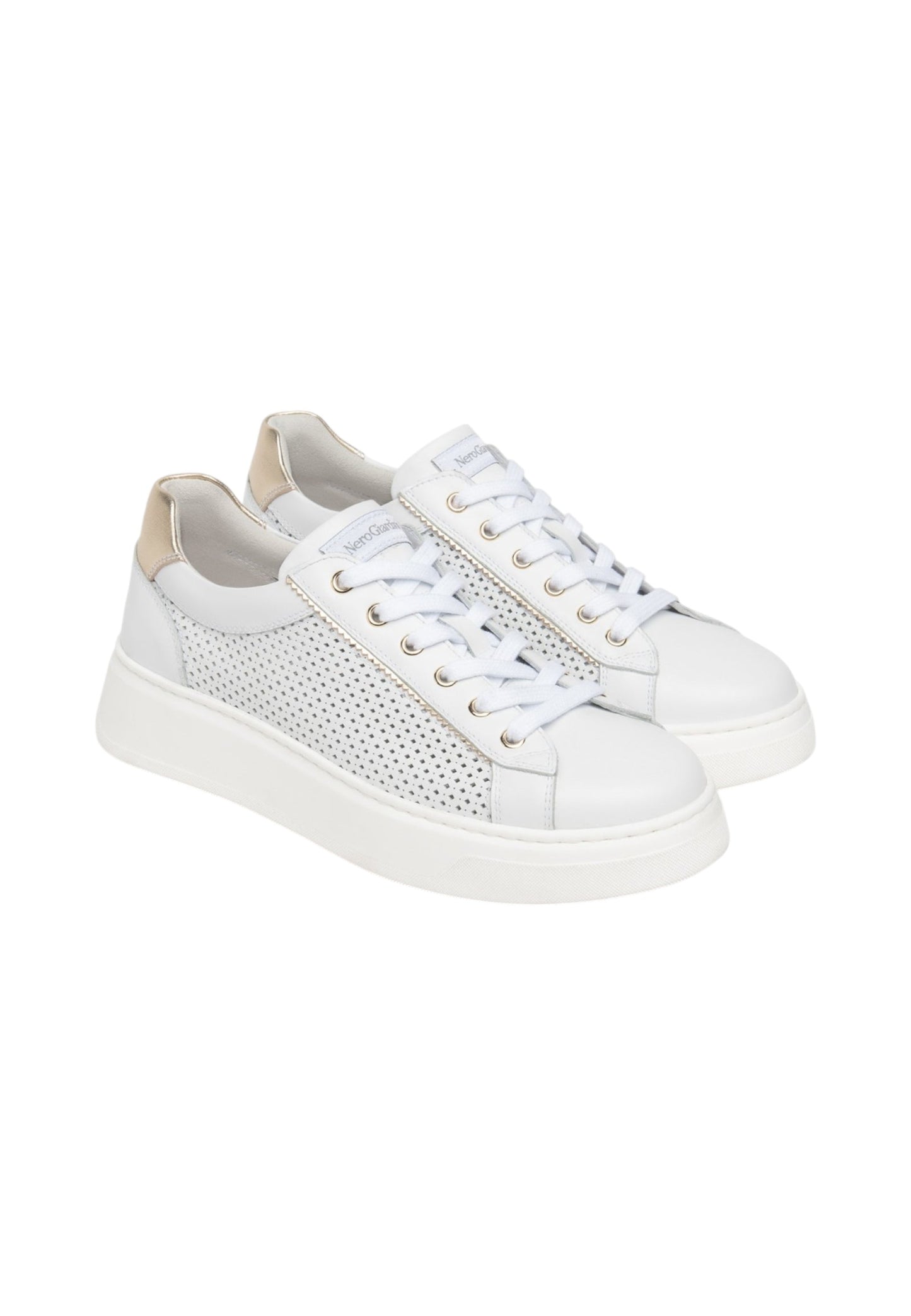 Sneakers Basse Donna Nero Giardini In Pelle Con Inserti Laterali Traforati  E615274D
