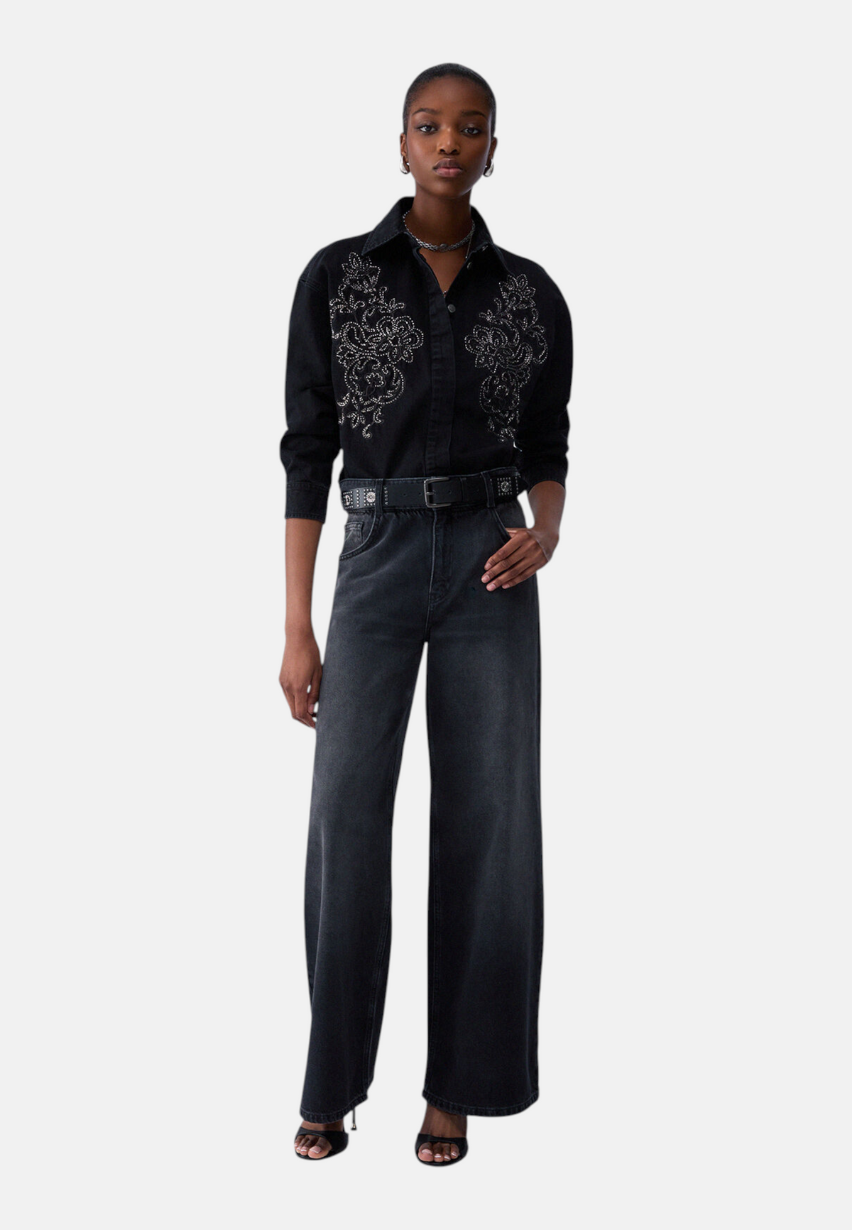 Jeans Wide Leg Donna Liu Jo A Vita Alta Con Cintura Borchiata Candy Belt UF6186D0370