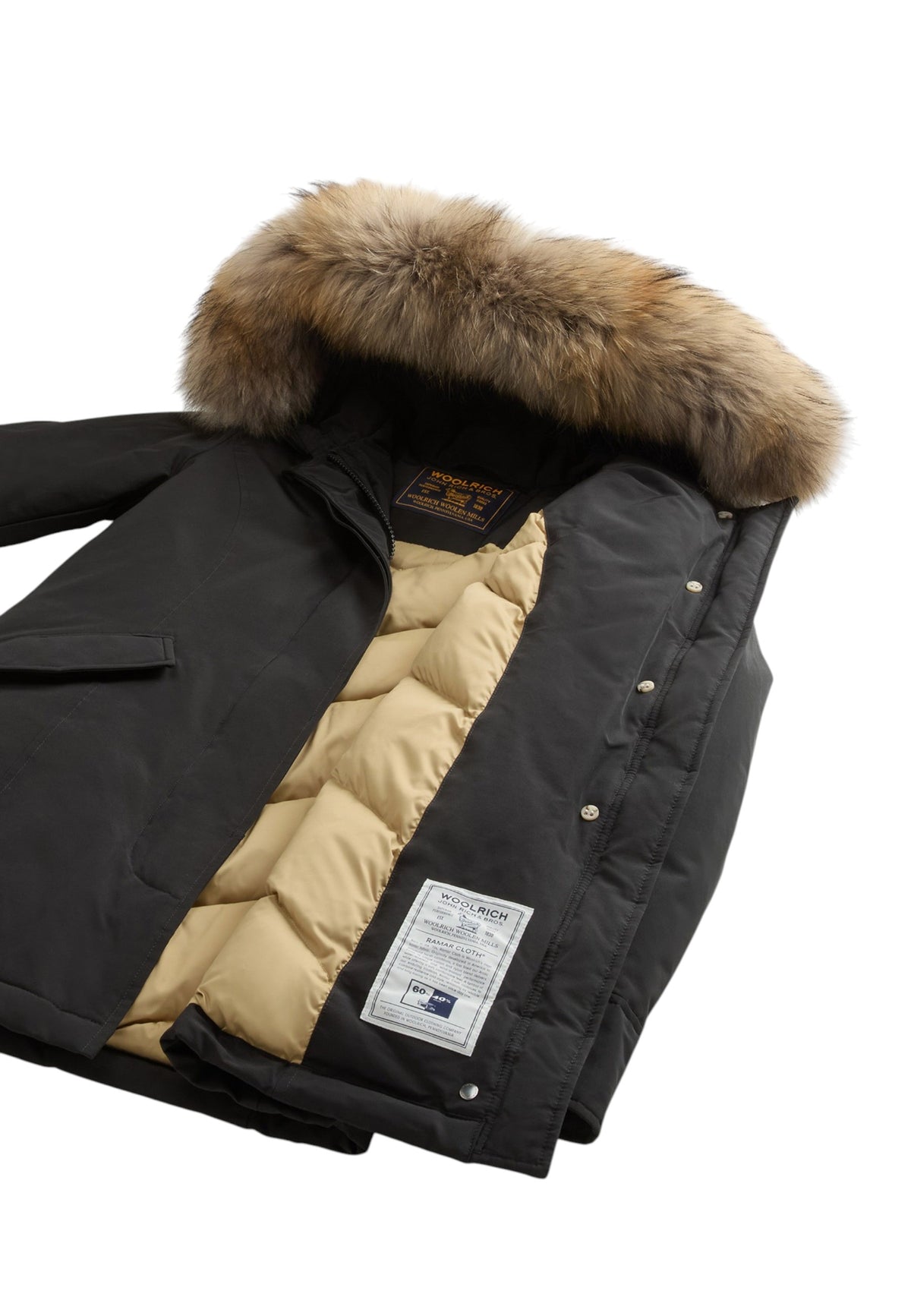 Parka Invernale Donna Woolrich Regular Fit, Imbottito In Piuma, Tessuto Idrorepellente, Resistente Al Vento, Cappuccio Con Bordo Removibile, Chiusura Con Zip E Bottoni, Tasche Con Patta, Polsini A Coste Arctic Raccoon CFWWOU0538FBUT0001