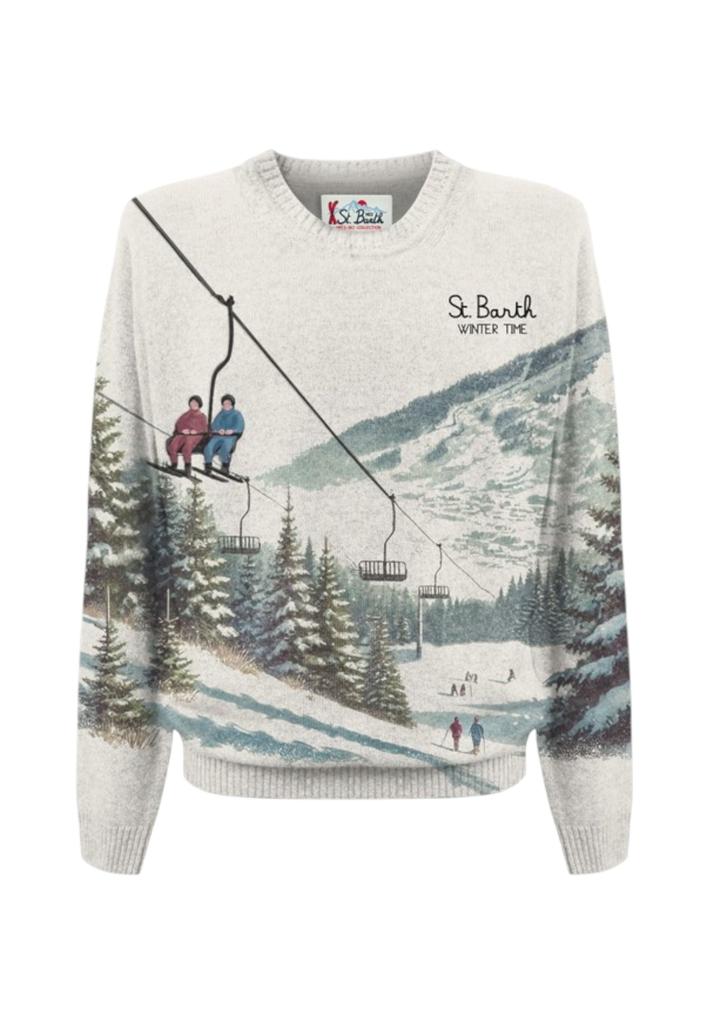 Maglione A Girocollo Uomo Mc2 Saint Barth Snowcable Skiers Emb Heron Print HER0022