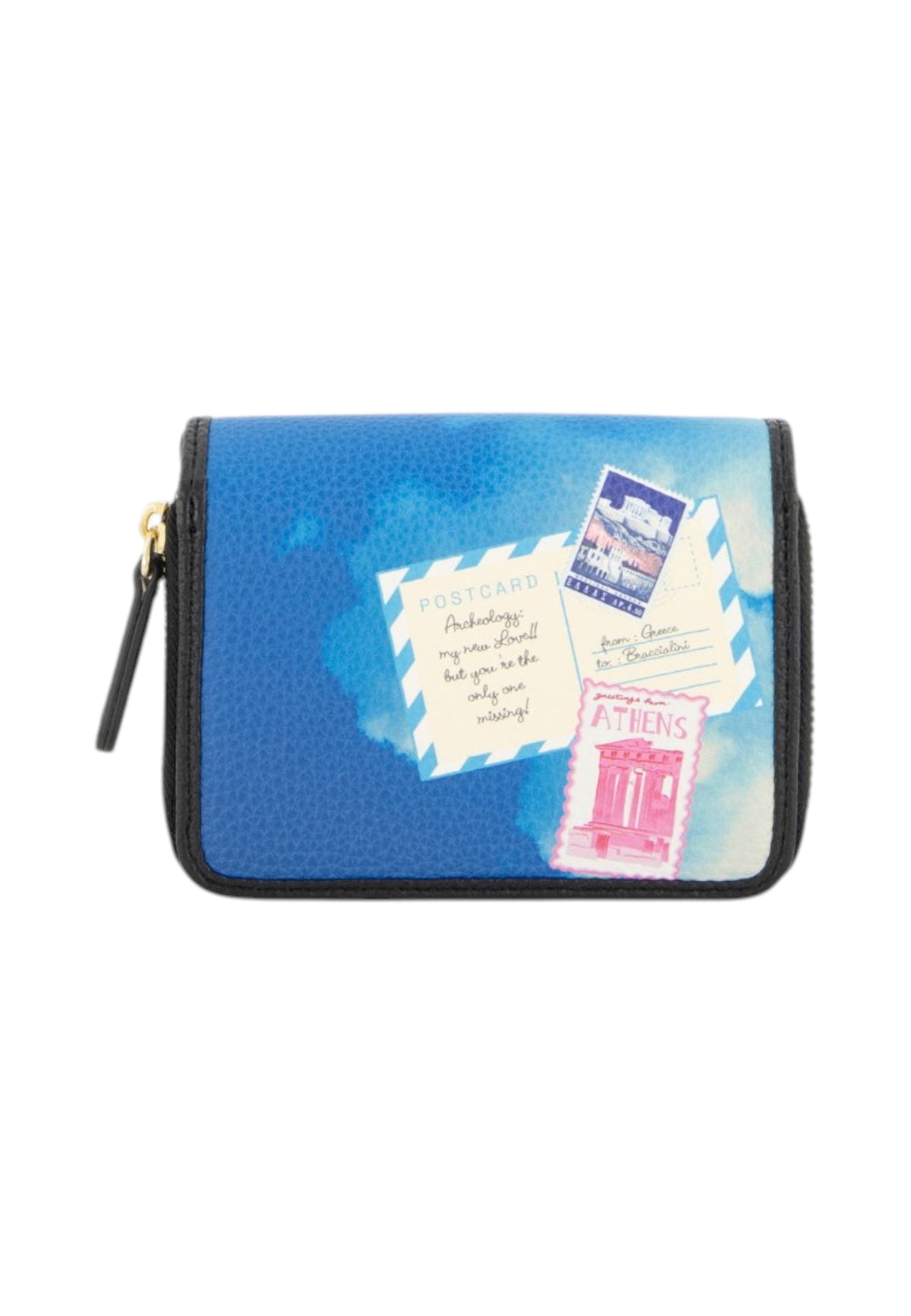 Portafoglio Con Zip Donna Braccialini Piccolo, Chiusura con zip, Stampa Cartoline dedicata a Atene, Dimensioni: 14 x 3.5 x 10 Cm Cartoline Atene B19173CA