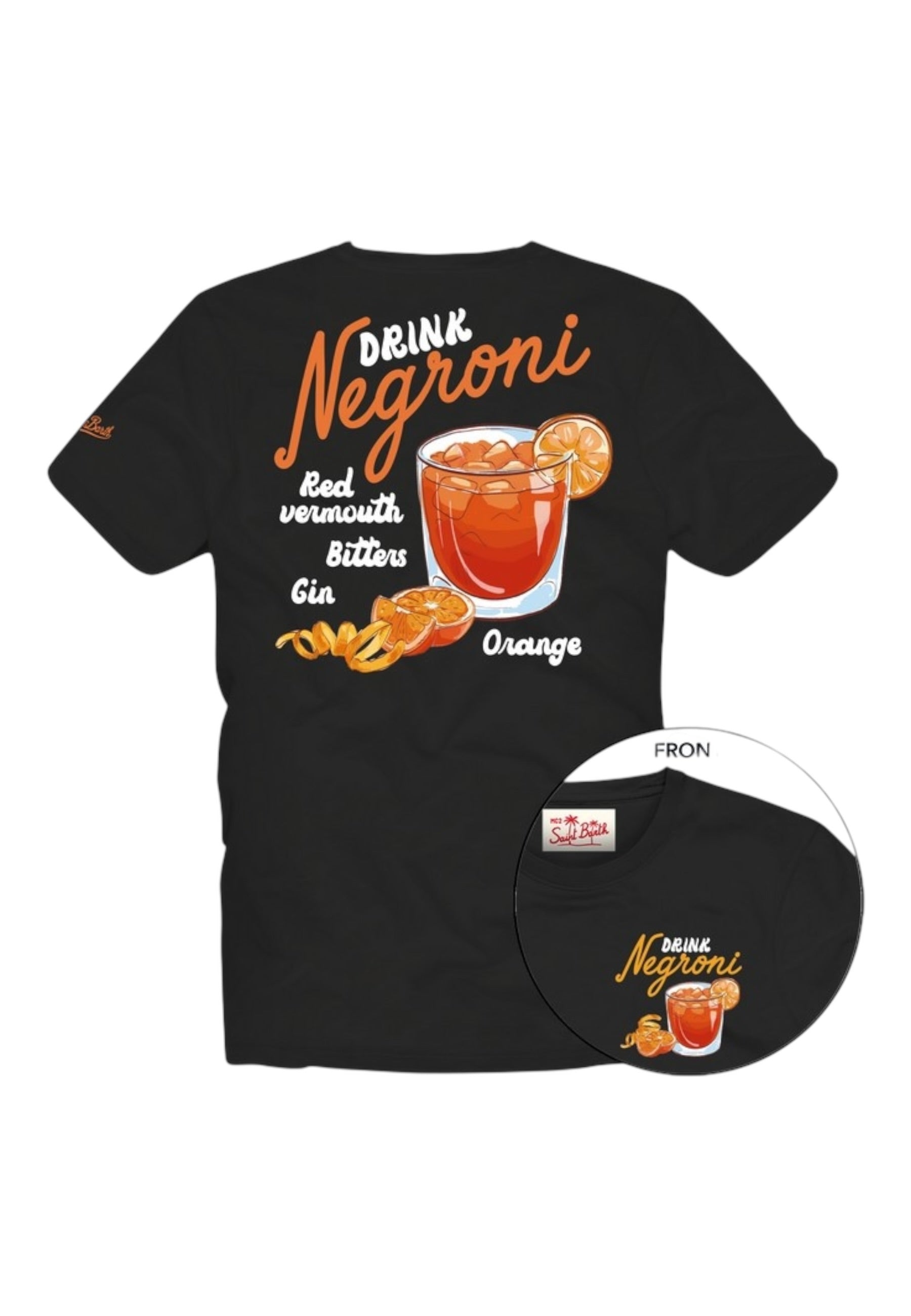 T-Shirt Manica Corta Uomo Mc2 Saint Barth Stampa/Ricamo Fronte E Retro Drink Negroni Portland PRL0002