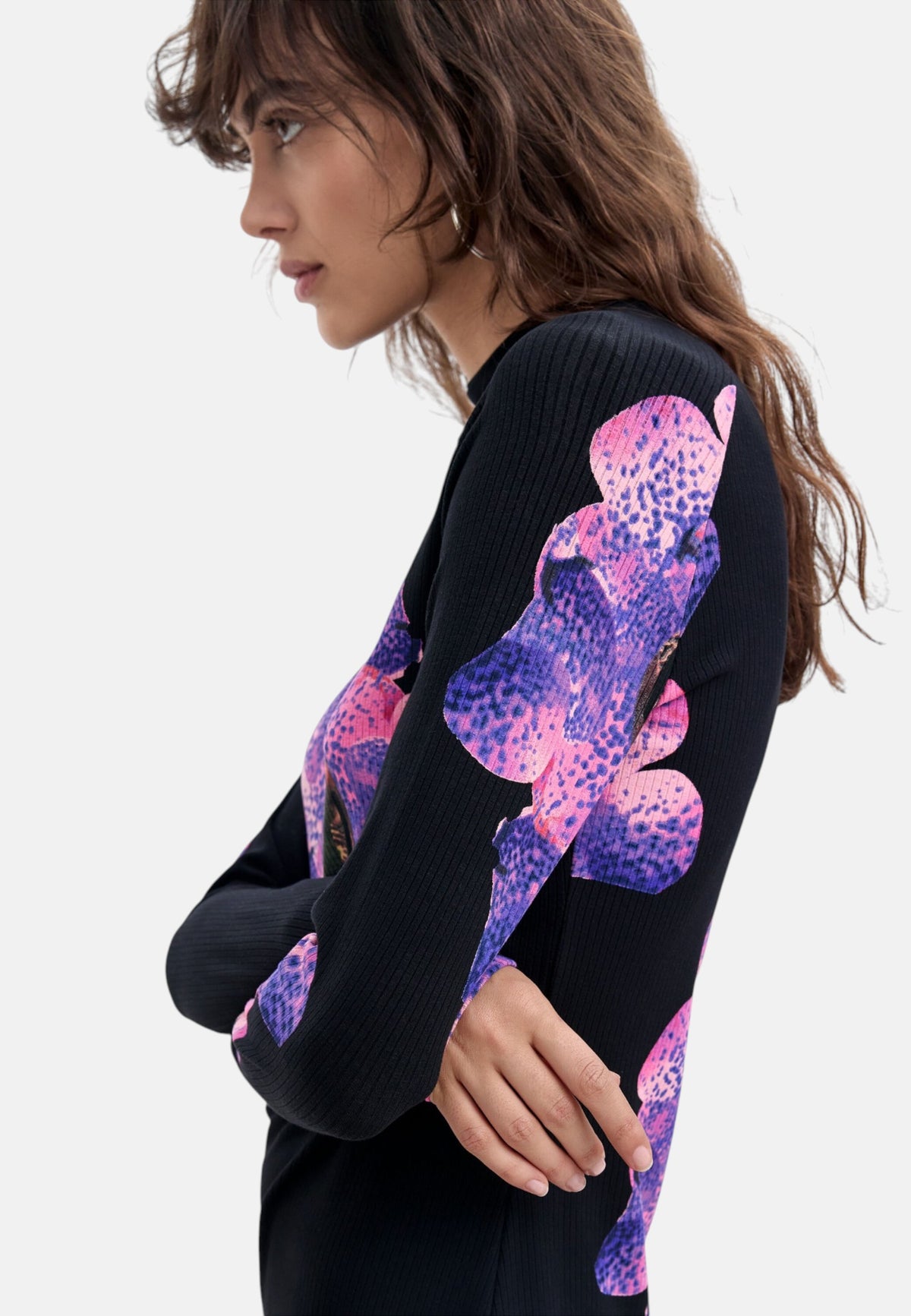 Vestito Corto Donna Desigual Collaborazione M. C. Lacroix, Motivo floreale, Fit regular, Manica lunga, Collo alto, Viscosa Lenzing EcoVero Orchidpurple 26WWVK03