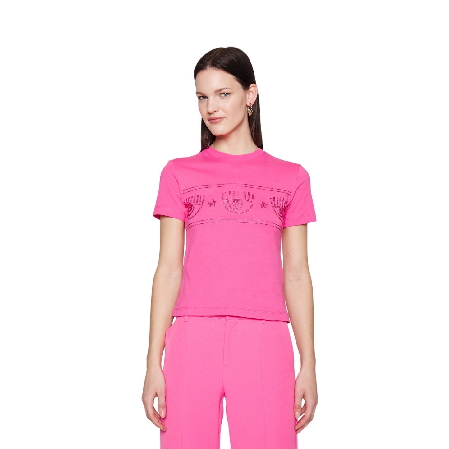 T-Shirt Manica Corta Donna Chiara Ferragni  Maxi Logomania Strass 74CBHG02CJG01